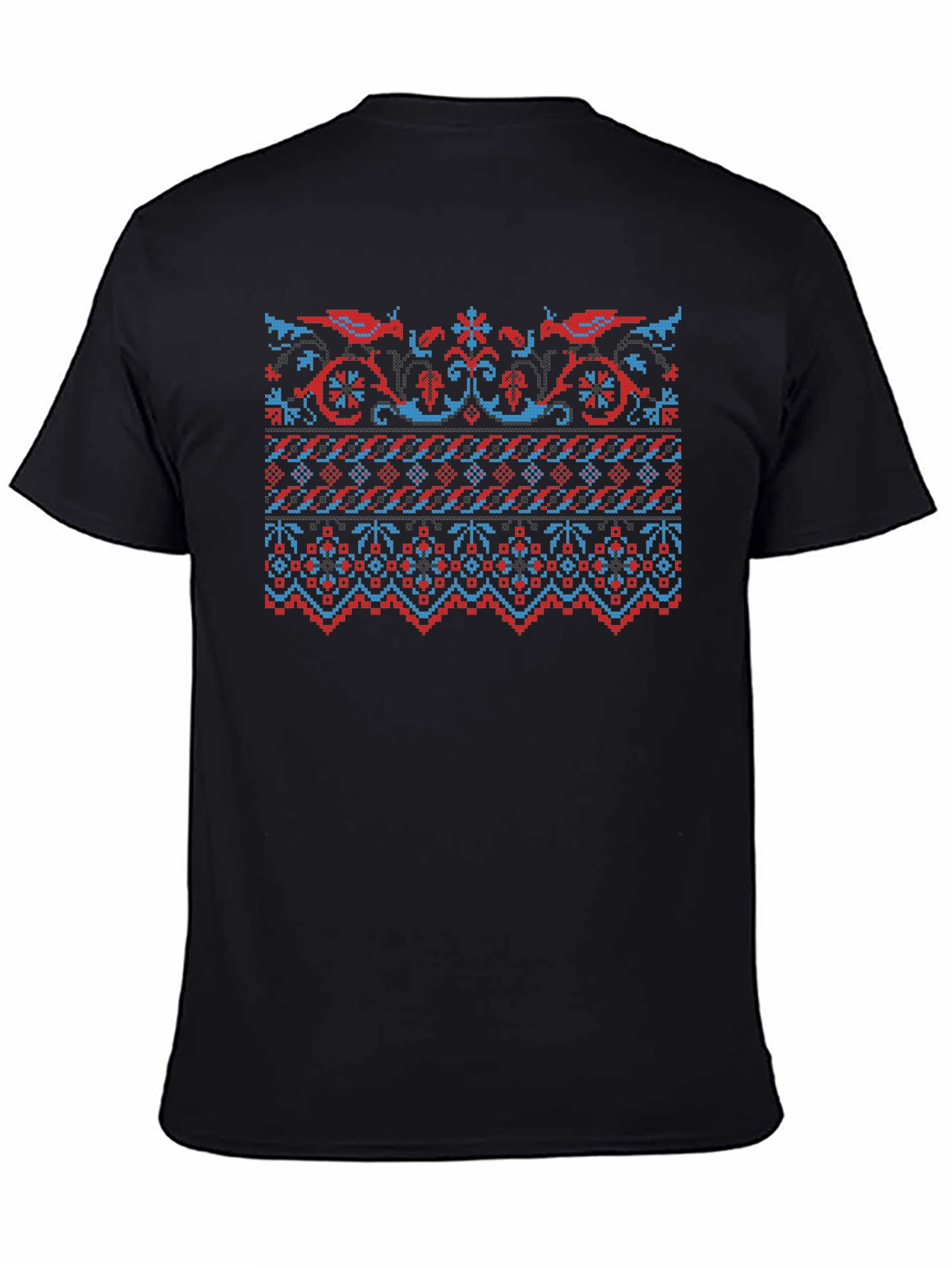 Retro Pixel Art Bird Pattern Black T-Shirt