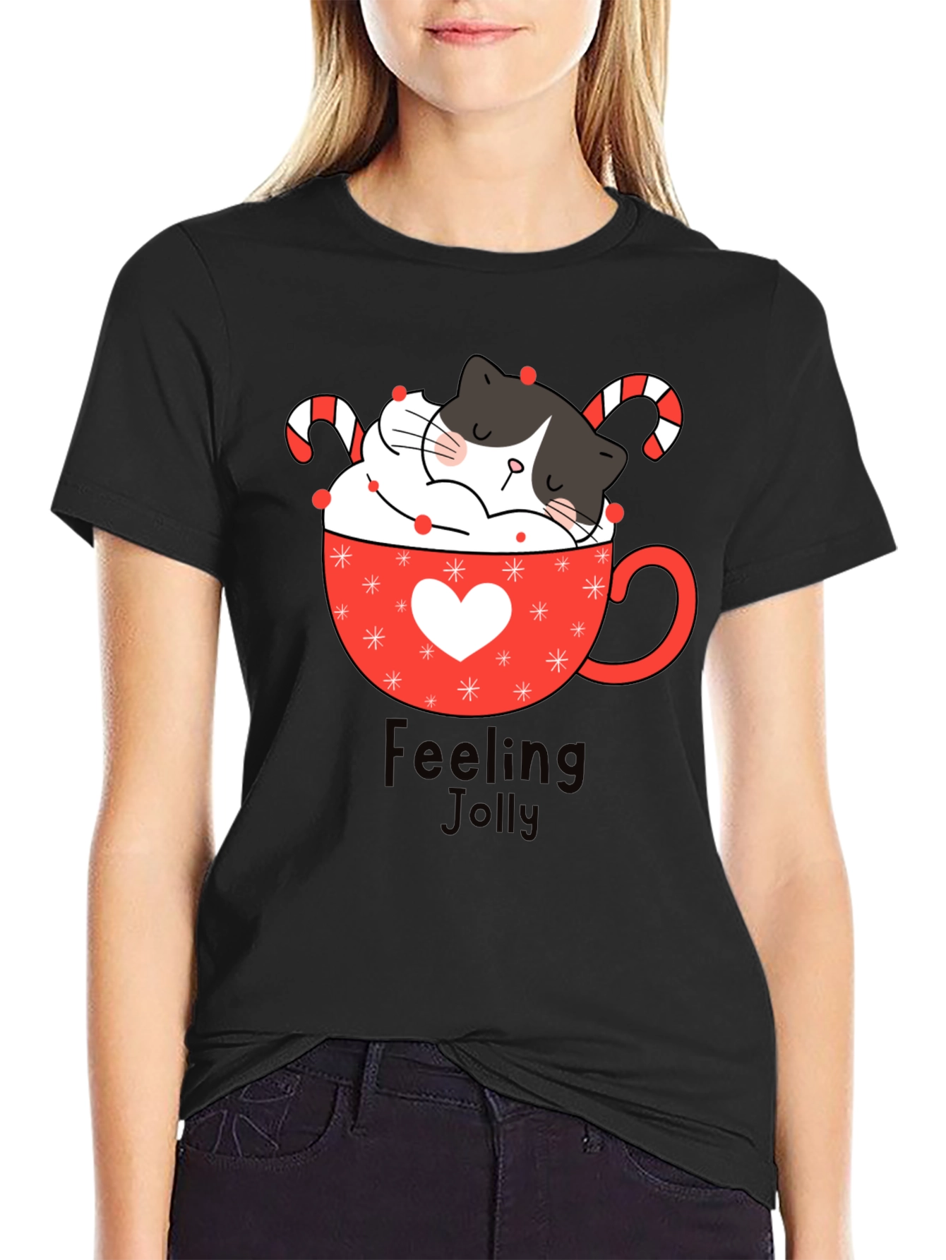 Feeling Jolly Cat T-Shirt - Festive Holiday Tee