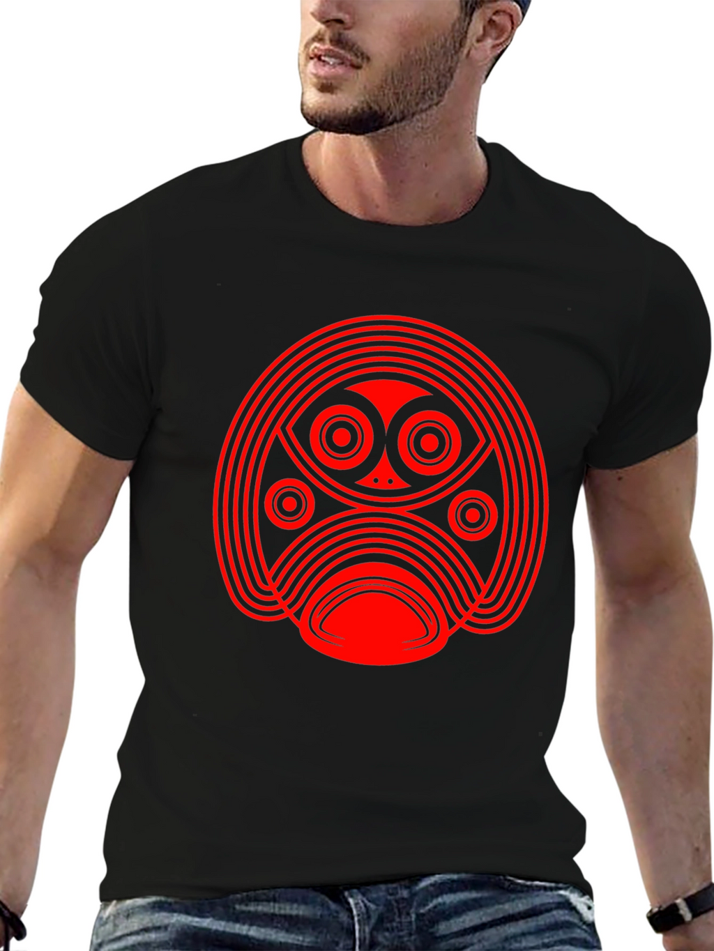 Abstract Red Graphic Print Black T-Shirt