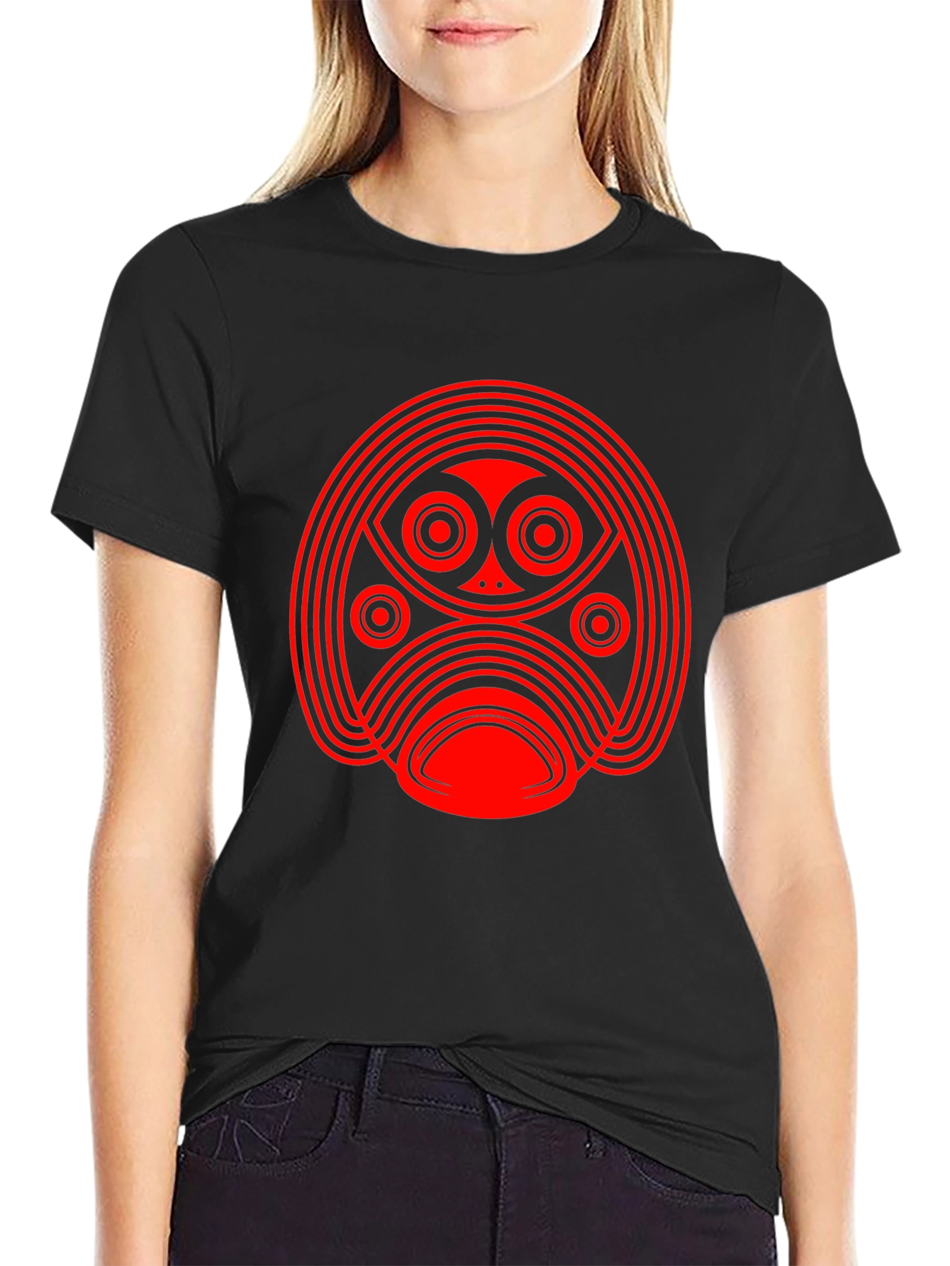 Abstract Red Graphic Print Black T-Shirt