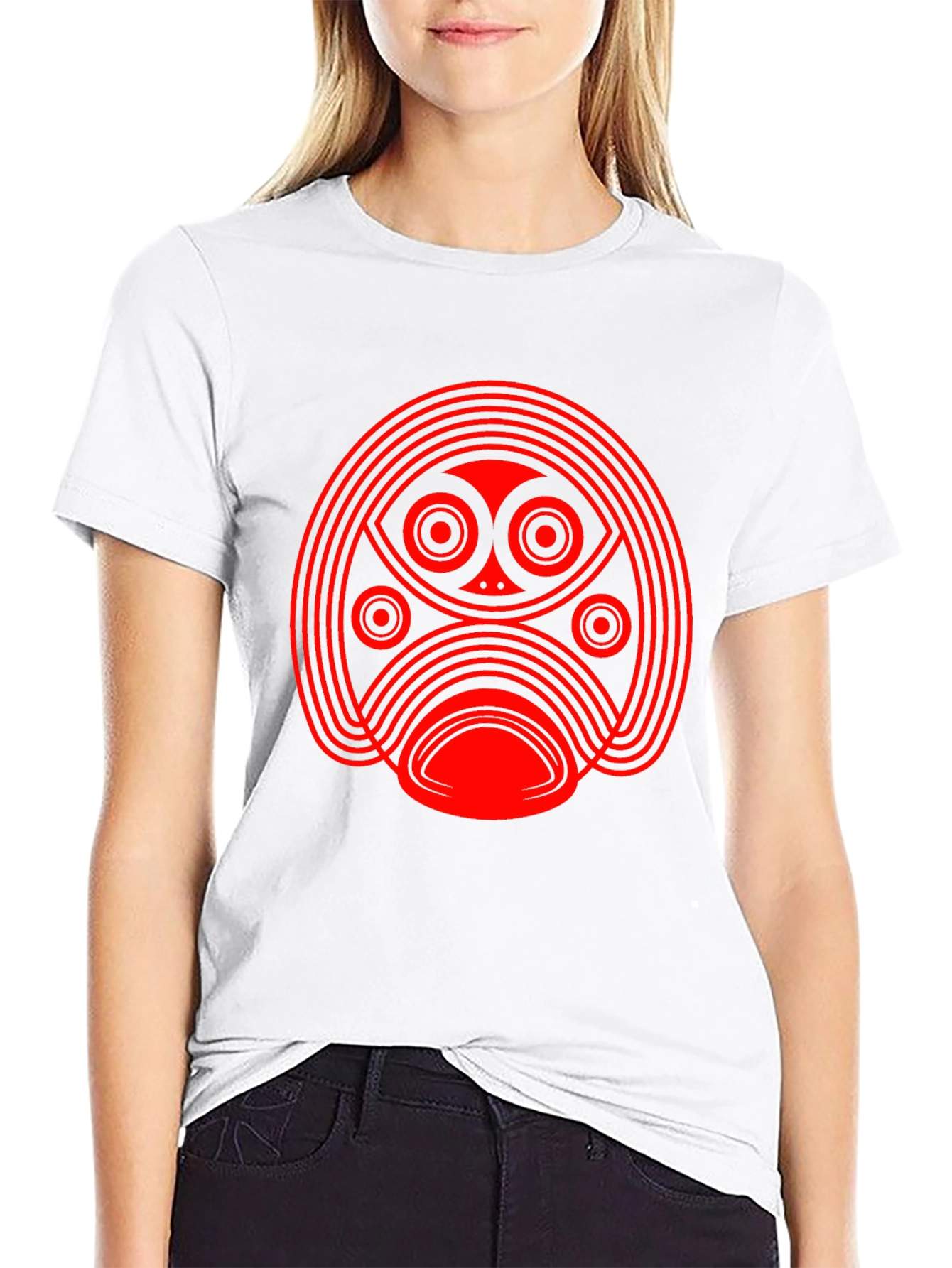 Abstract Red Graphic Print Black T-Shirt