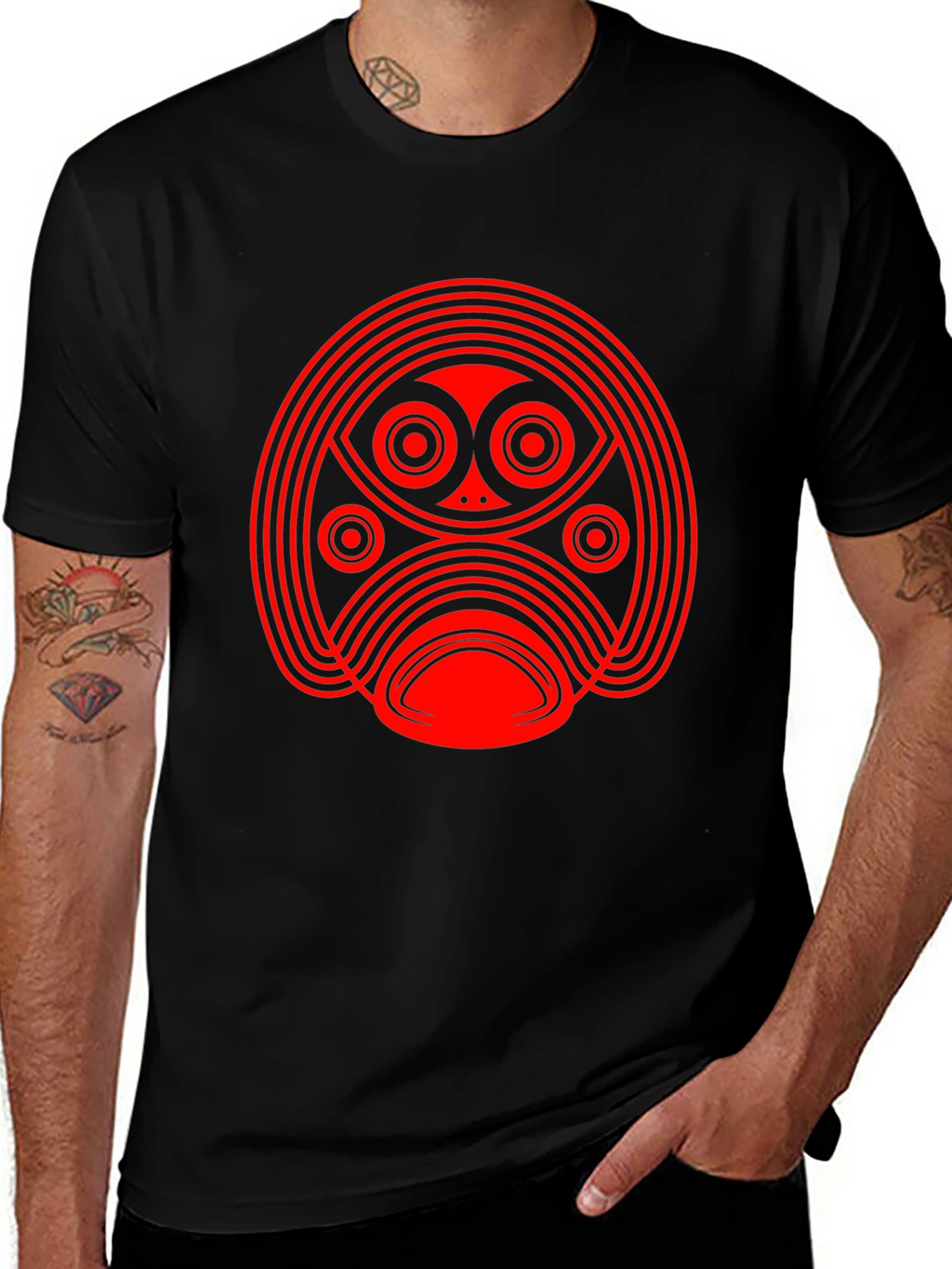 Abstract Red Graphic Print Black T-Shirt