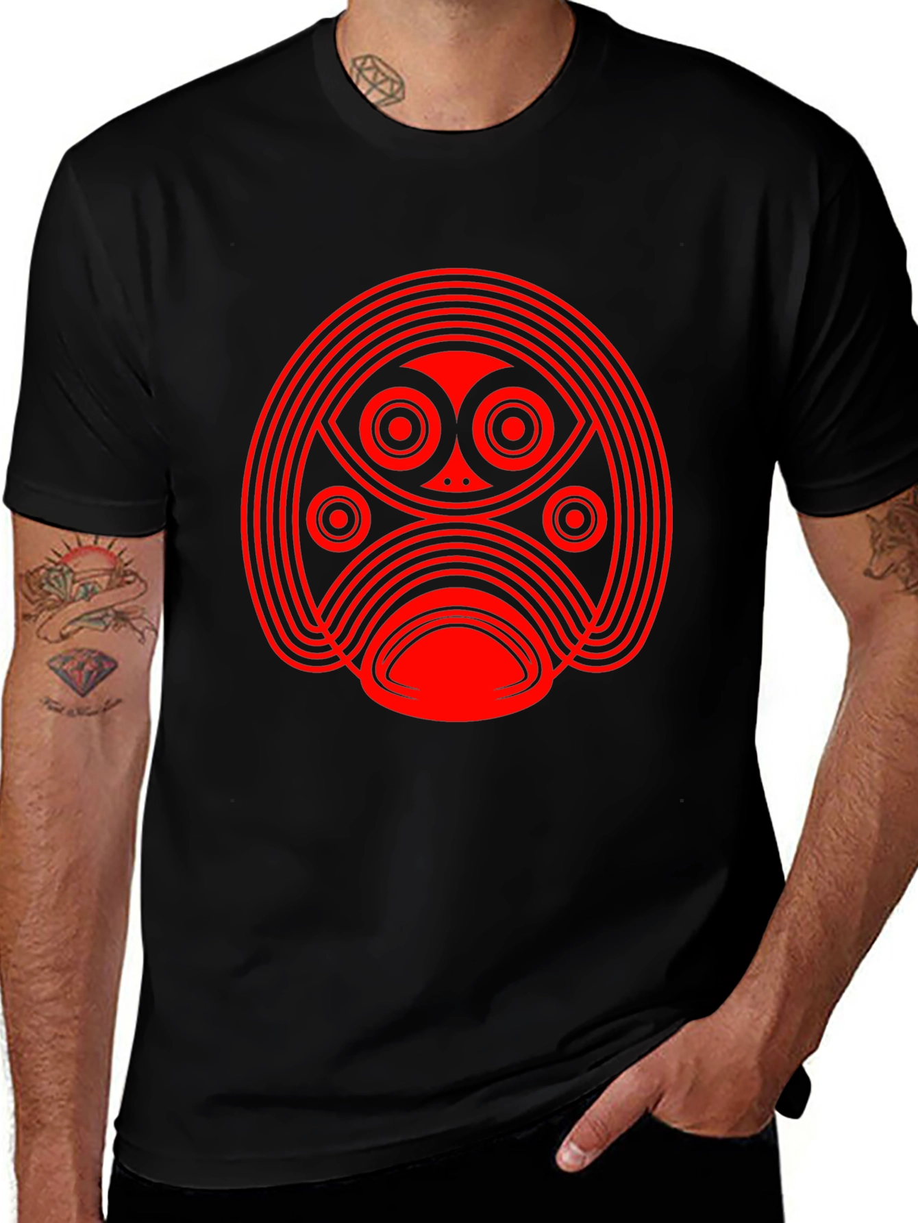 Abstract Red Graphic Print Black T-Shirt
