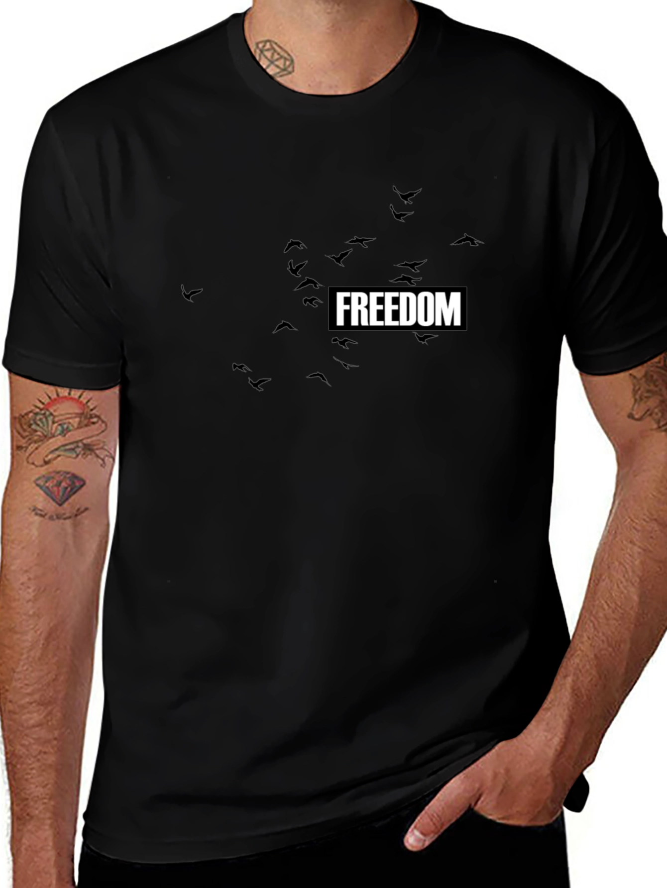Freedom Birds Graphic Tee - Stylish Black T-Shirt