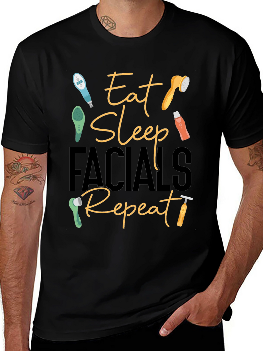 Eat Sleep Facials Repeat Black T-Shirt