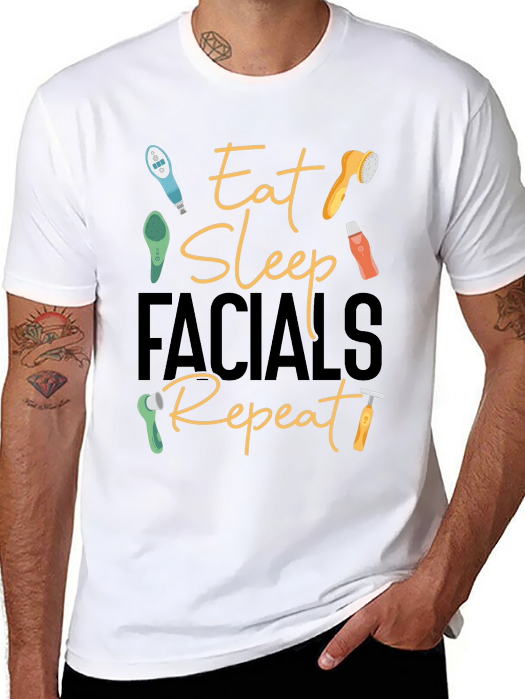Eat Sleep Facials Repeat Black T-Shirt