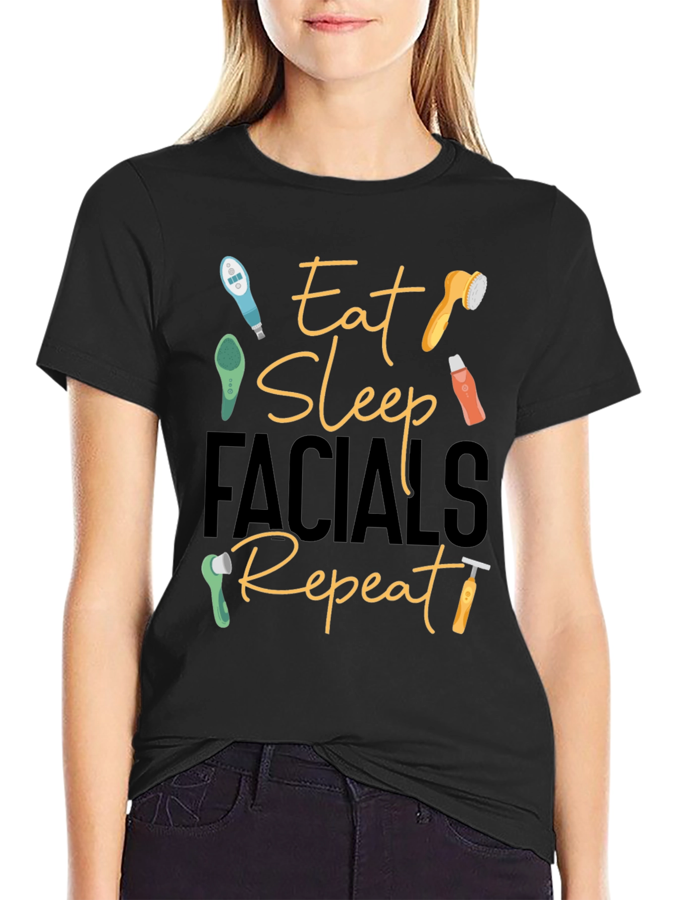 Eat Sleep Facials Repeat Black T-Shirt