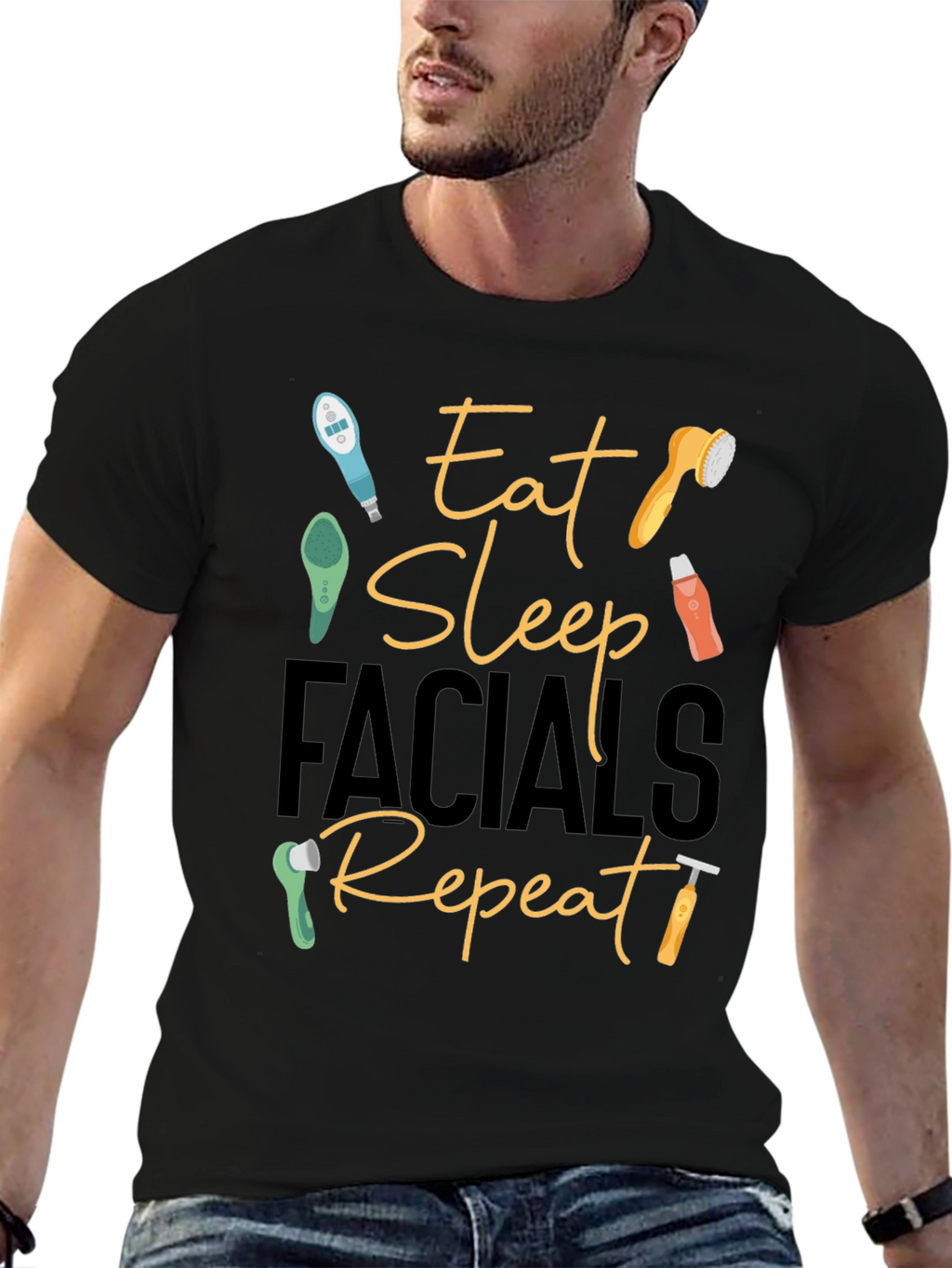 Eat Sleep Facials Repeat Black T-Shirt