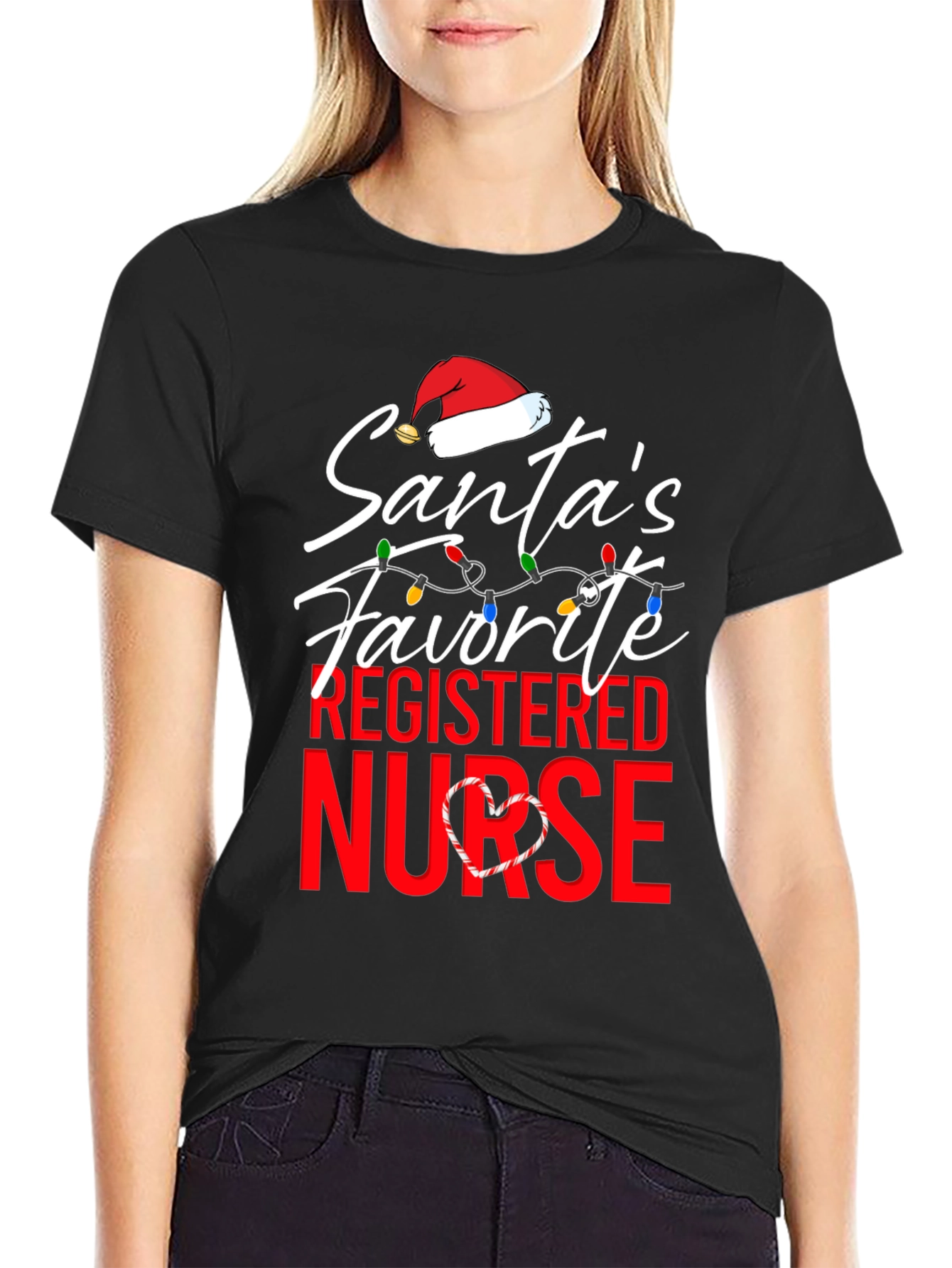 Santas Favorite Nurse T-Shirt Christmas Holiday Registered Nurse