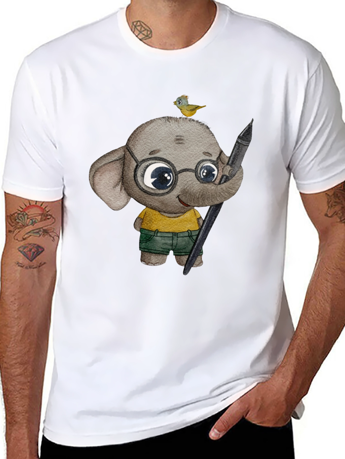 Elephant Artist T-Shirt: Cute Cartoon Animal Design