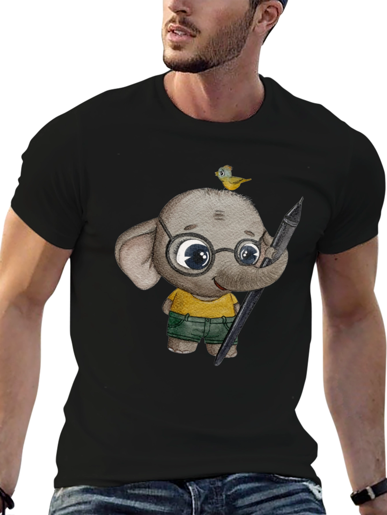 Elephant Artist T-Shirt: Cute Cartoon Animal Design