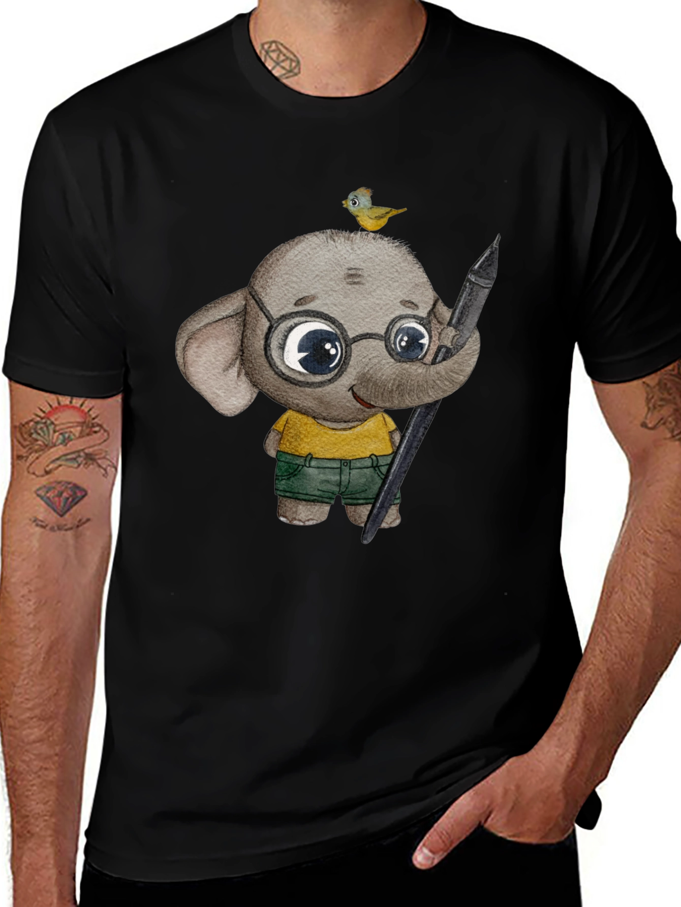 Elephant Artist T-Shirt: Cute Cartoon Animal Design