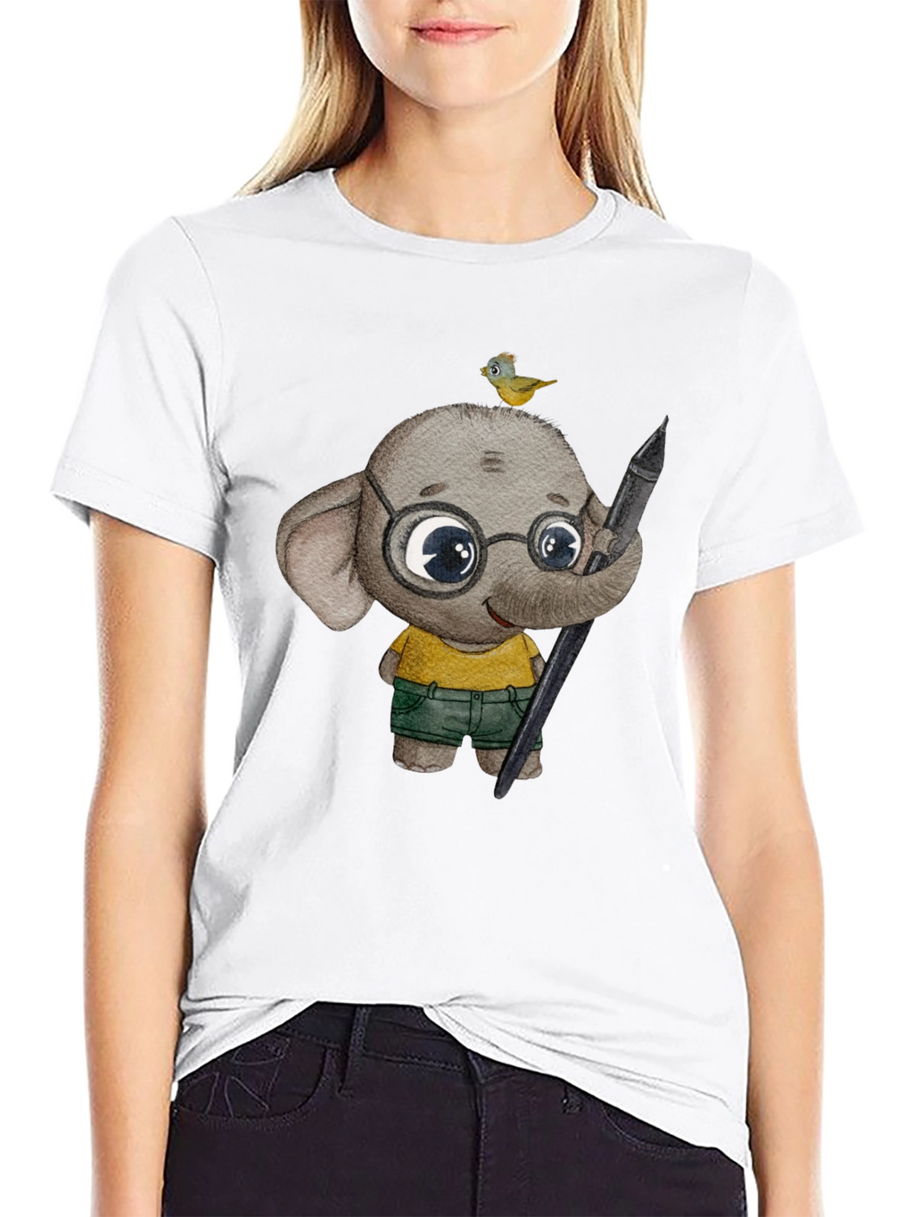 Elephant Artist T-Shirt: Cute Cartoon Animal Design
