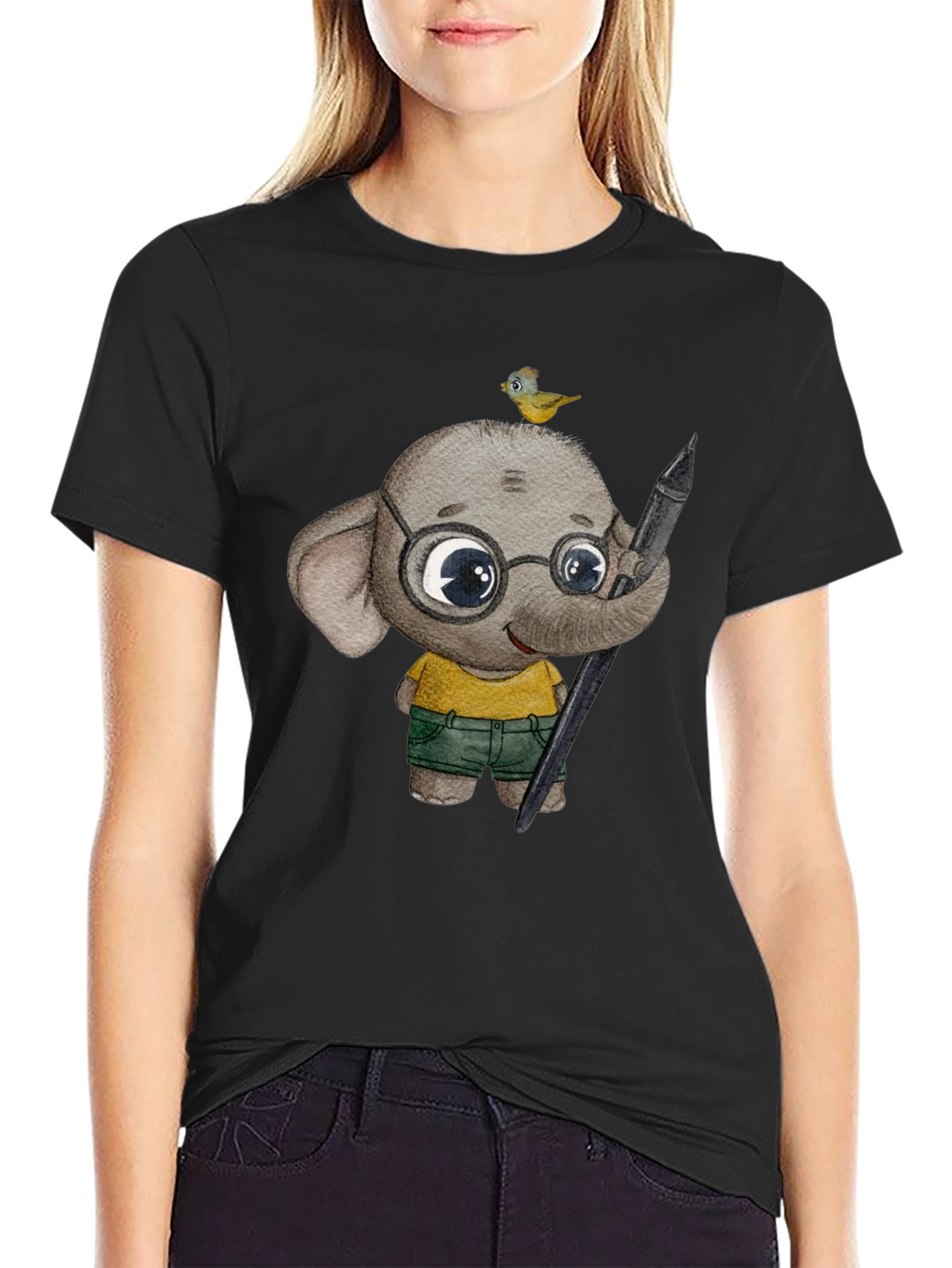 Elephant Artist T-Shirt: Cute Cartoon Animal Design