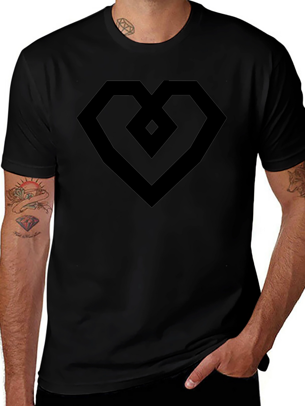 Geometric Heart Tee - Modern Black Graphic T-Shirt
