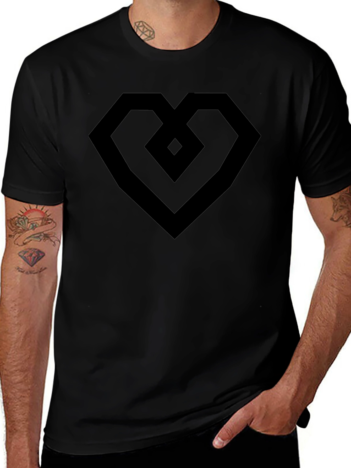 Geometric Heart Tee - Modern Black Graphic T-Shirt