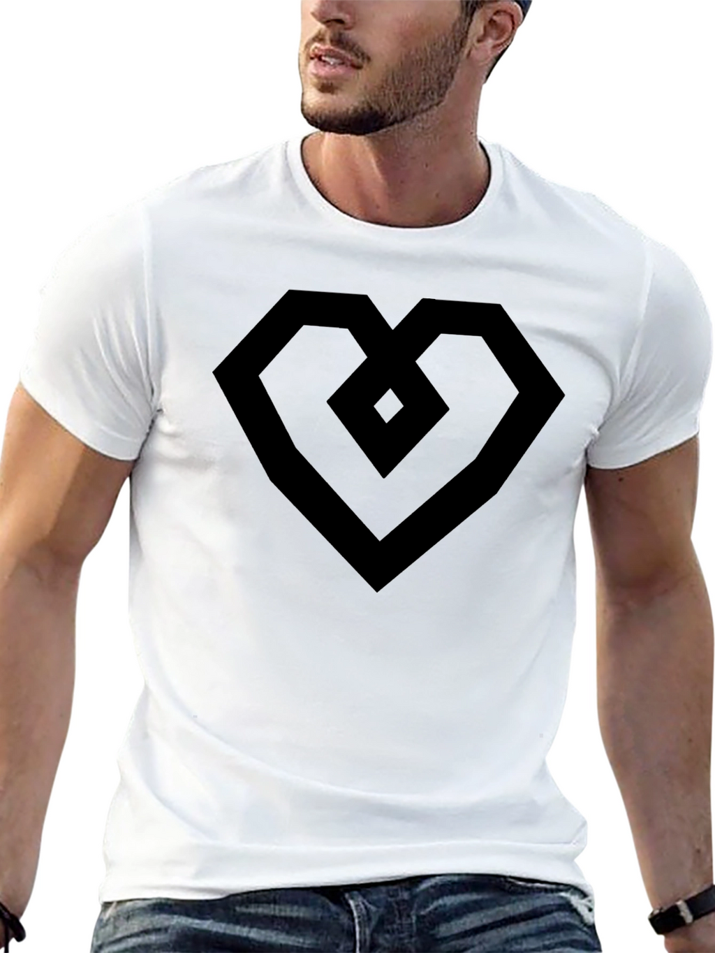 Geometric Heart Tee - Modern Black Graphic T-Shirt