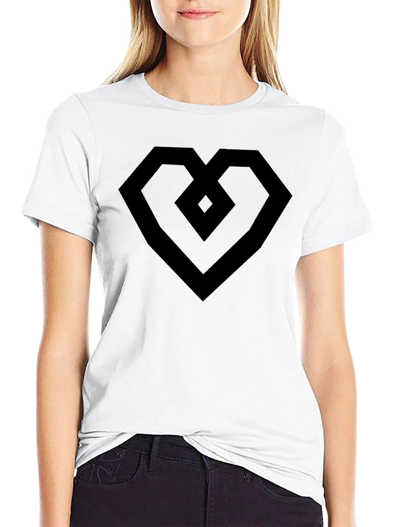 Geometric Heart Tee - Modern Black Graphic T-Shirt