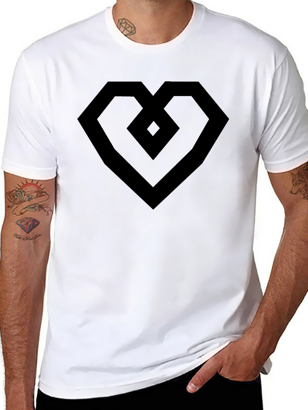 Geometric Heart Tee - Modern Black Graphic T-Shirt