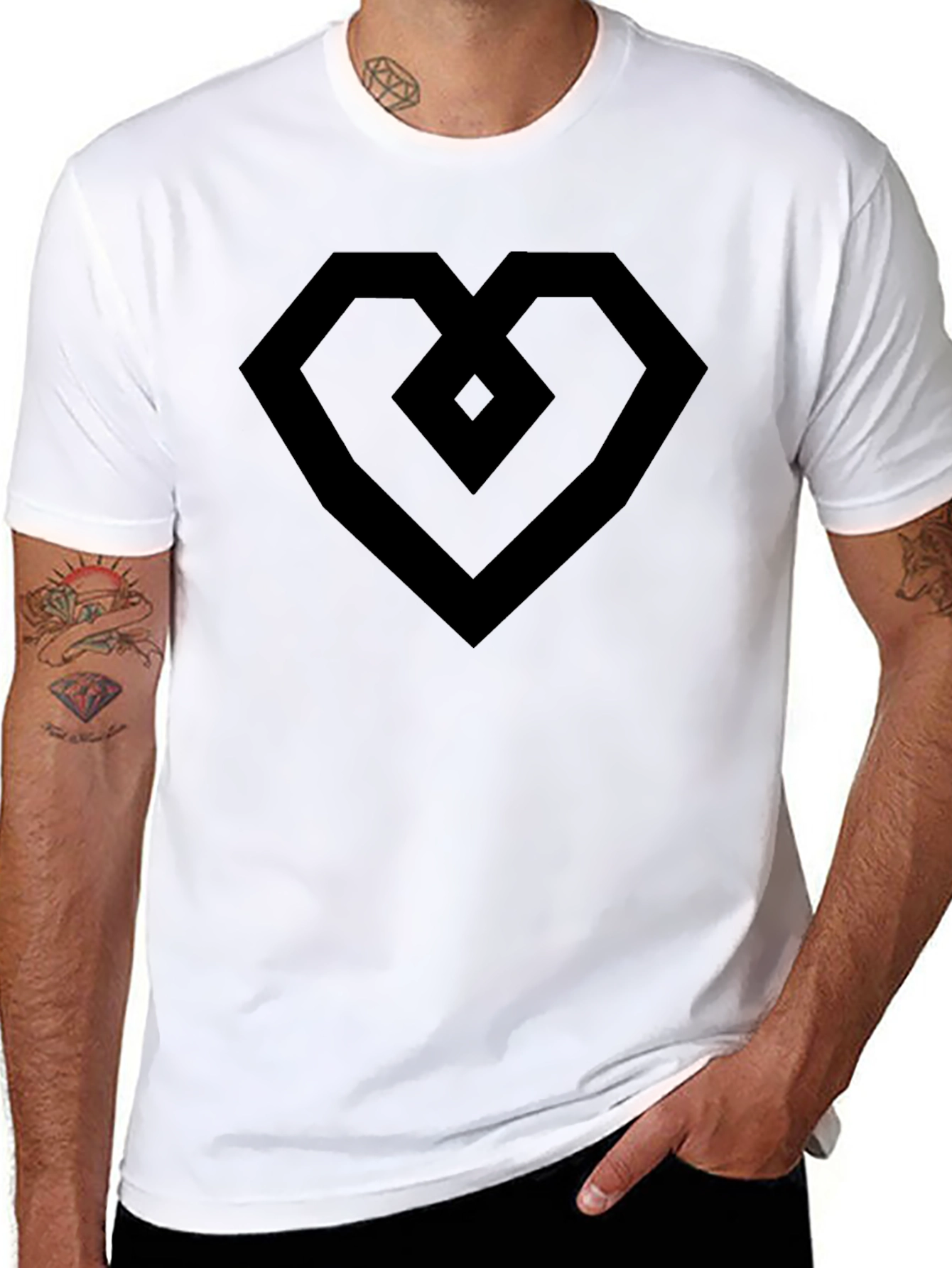 Geometric Heart Tee - Modern Black Graphic T-Shirt