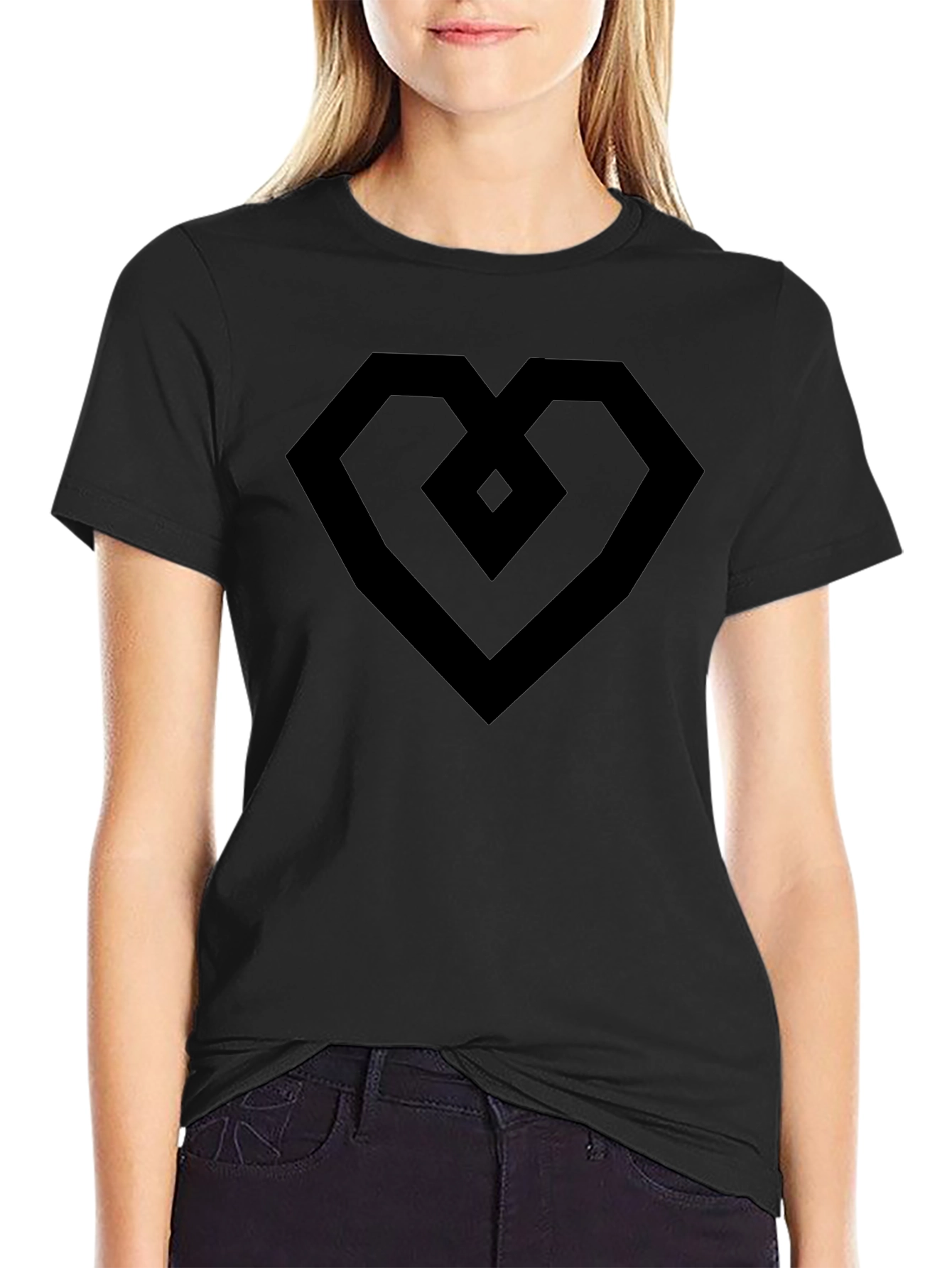 Geometric Heart Tee - Modern Black Graphic T-Shirt