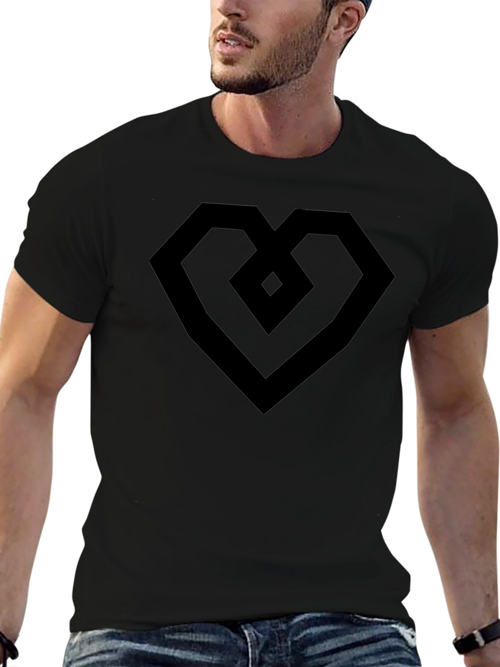 Geometric Heart Tee - Modern Black Graphic T-Shirt