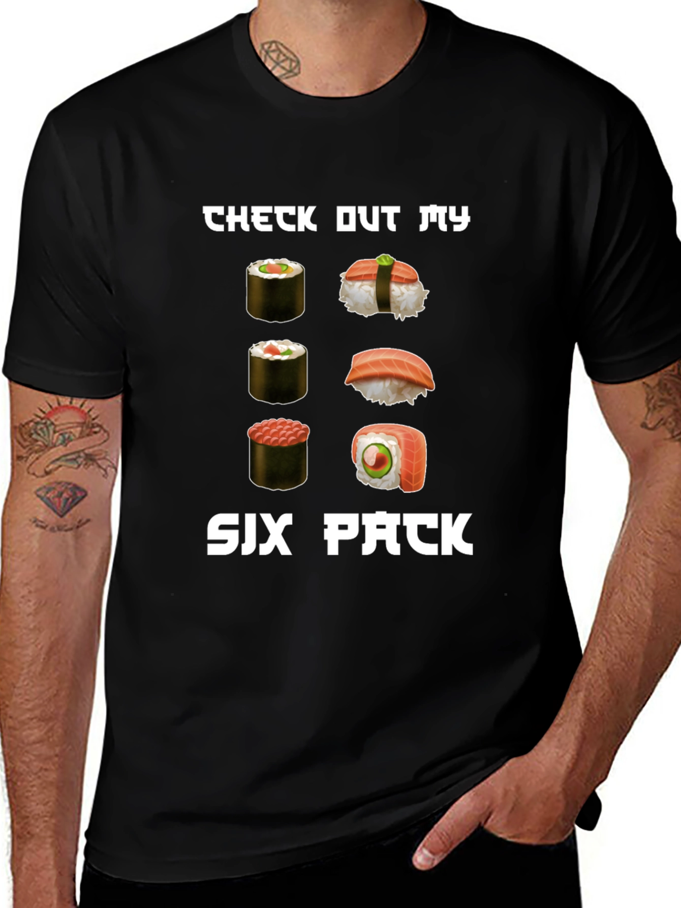 Sushi Six Pack Graphic T-Shirt - Humorous Foodie Tee