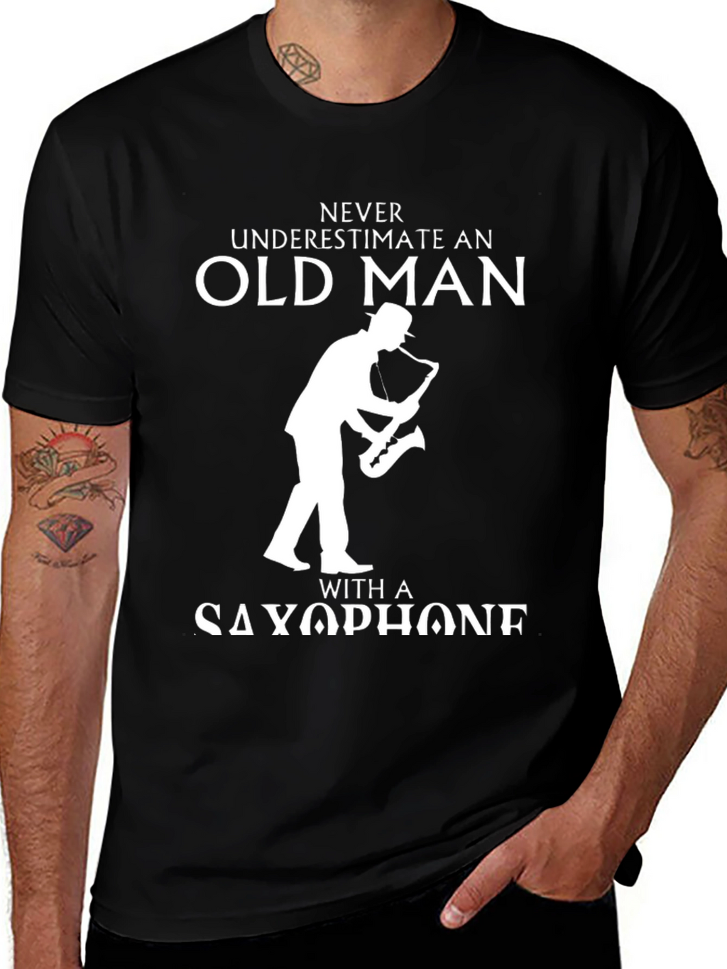 Never Underestimate Old Man with Saxophone T-Shirt