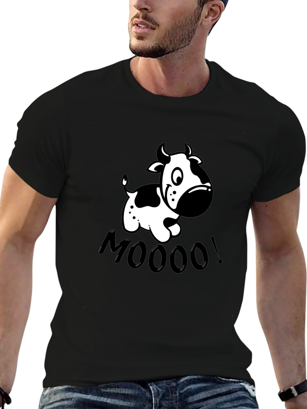 Funny Cow MOOO! Graphic T-Shirt - Black