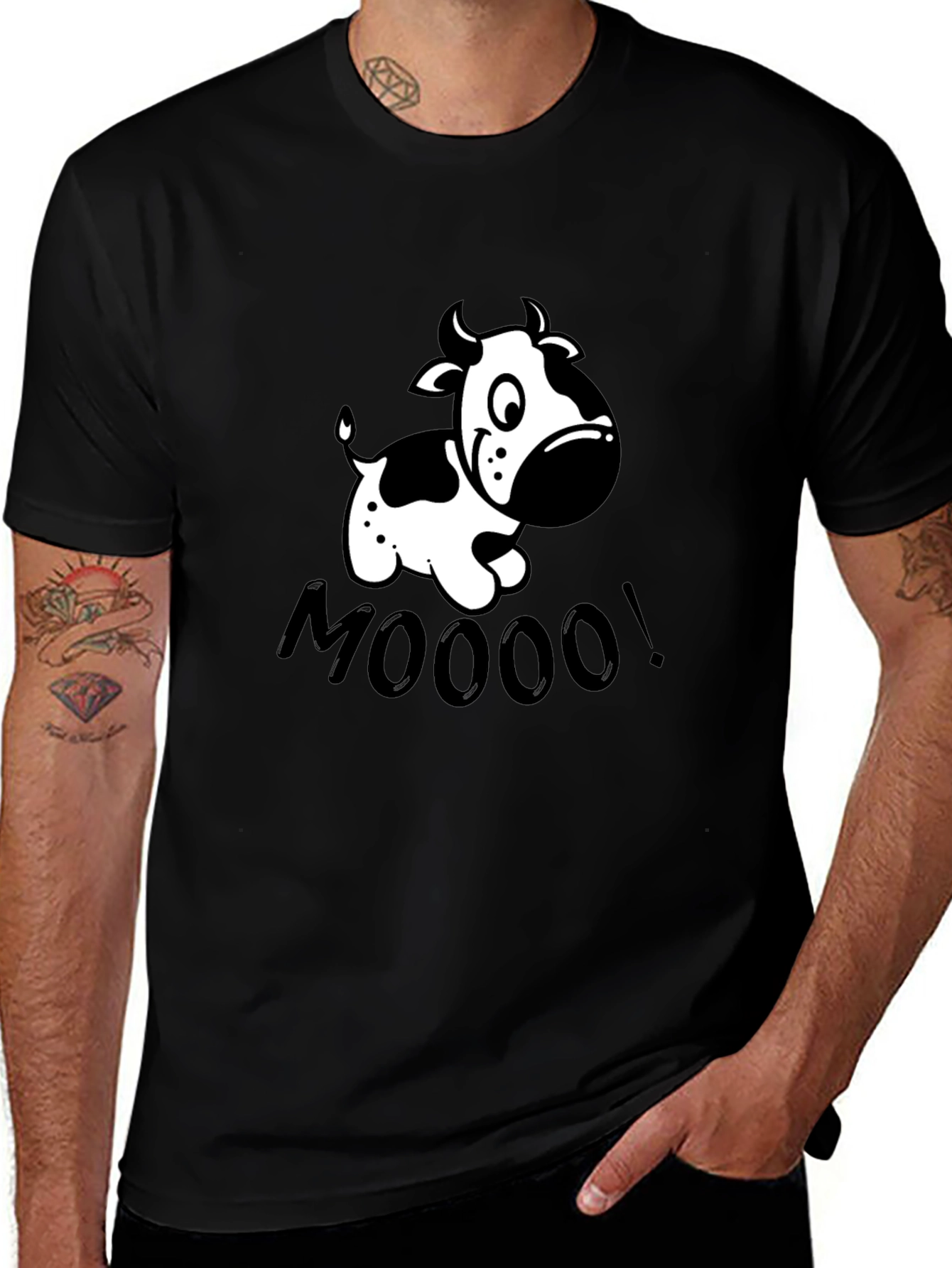 Funny Cow MOOO! Graphic T-Shirt - Black