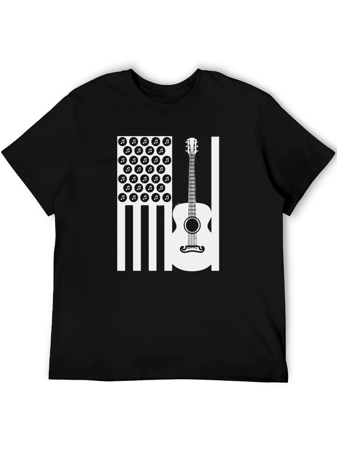 Acoustic Guitar American Flag Music Note Graphic Tee