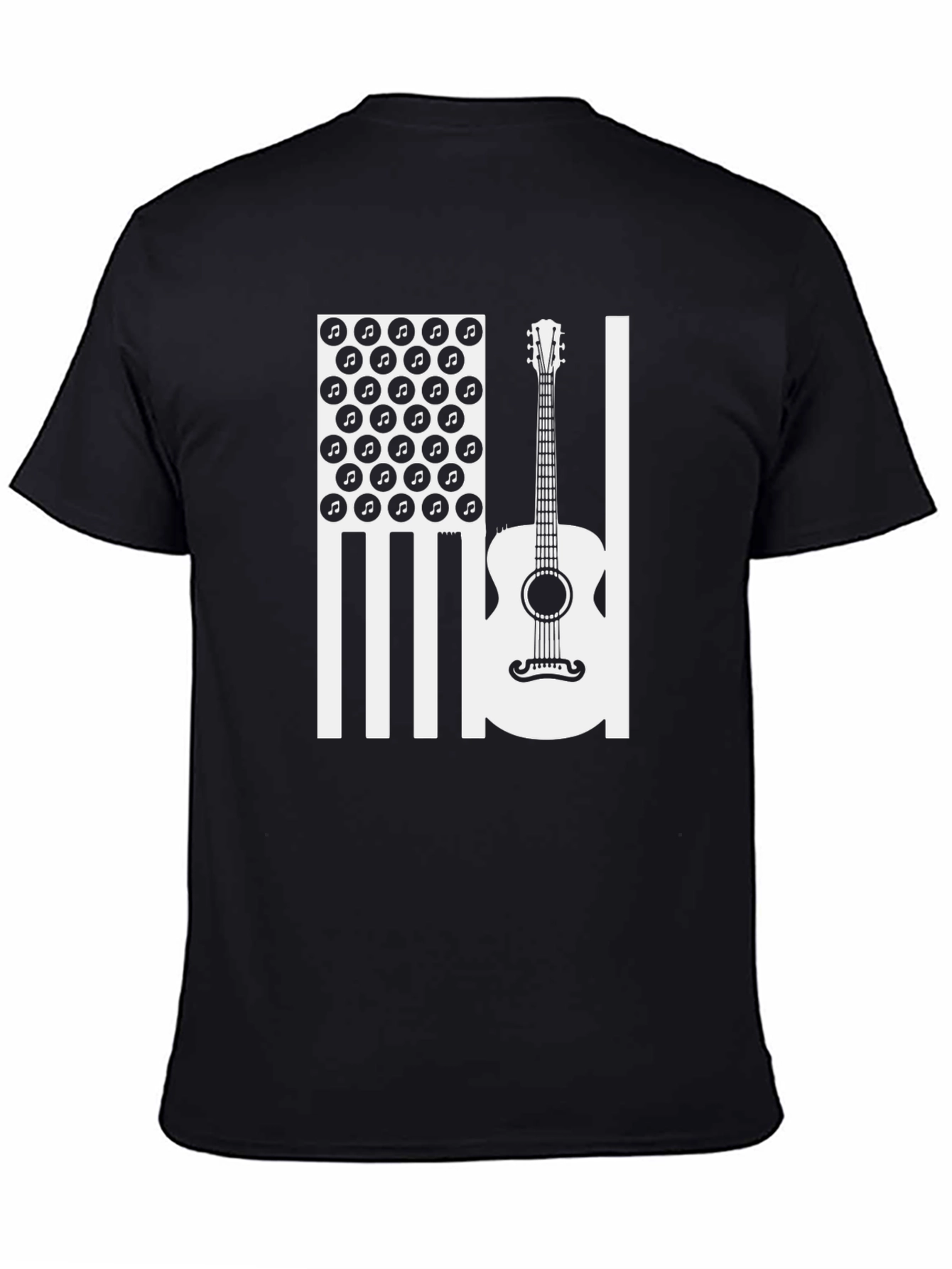 Acoustic Guitar American Flag Music Note Graphic Tee