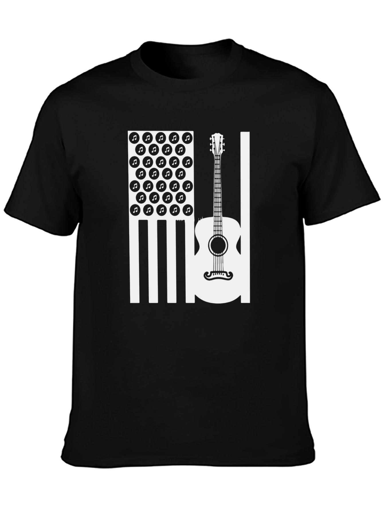 Acoustic Guitar American Flag Music Note Graphic Tee