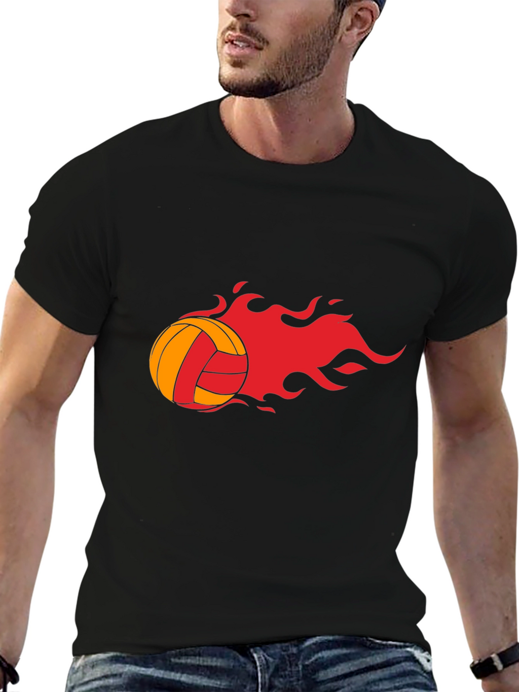 Fiery Volleyball Graphic Tee - Black
