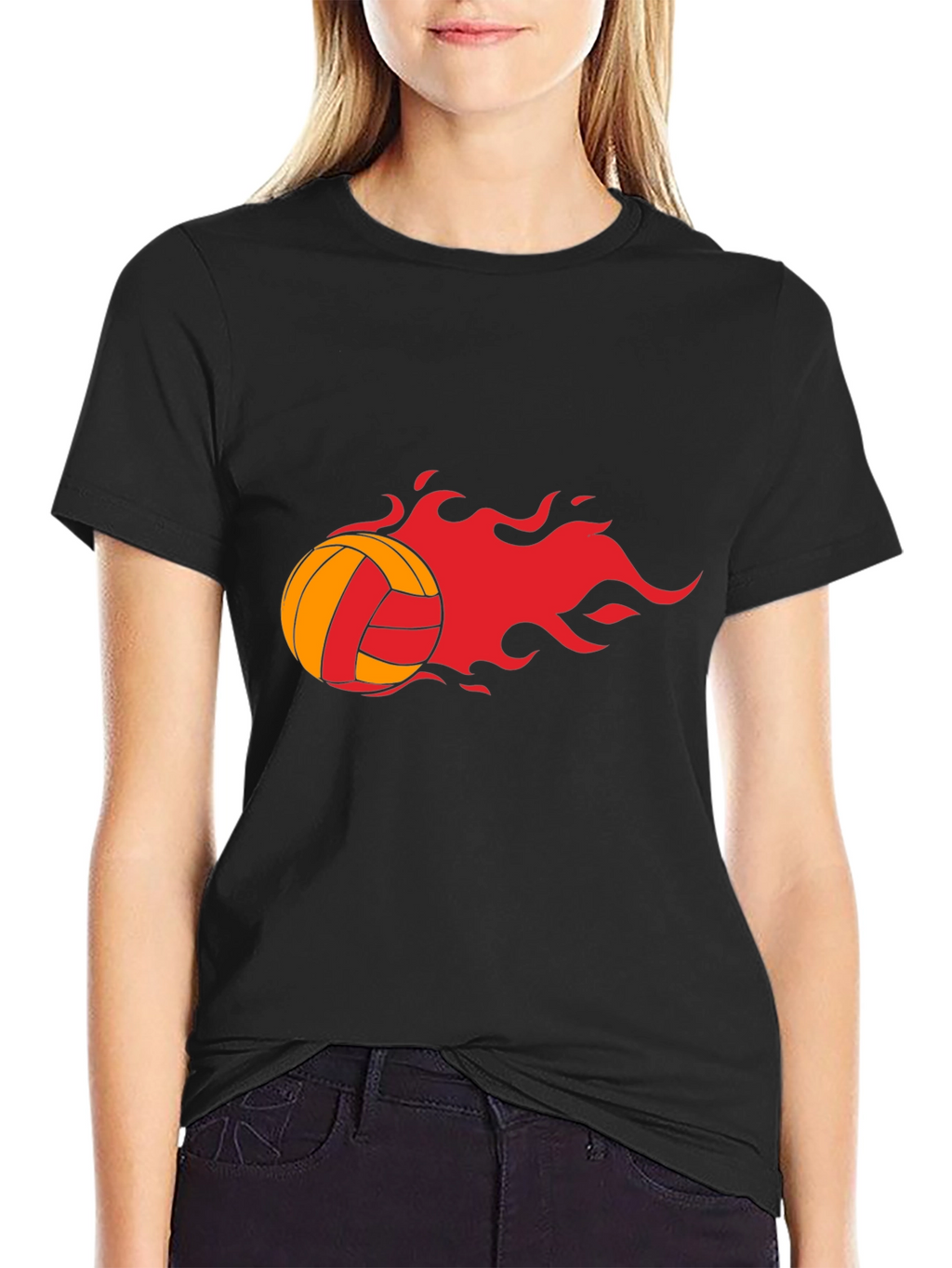 Fiery Volleyball Graphic Tee - Black