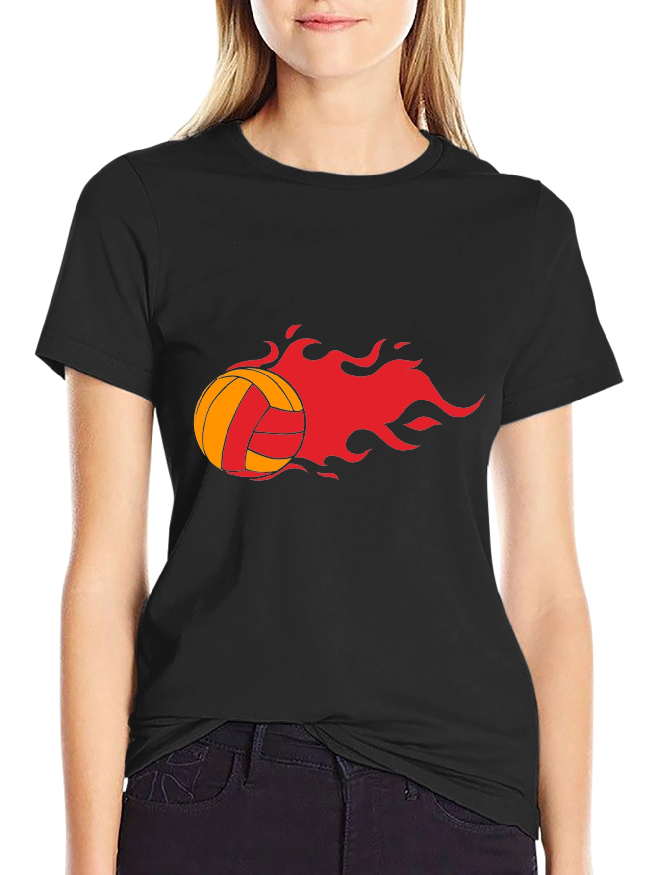 Fiery Volleyball Graphic Tee - Black