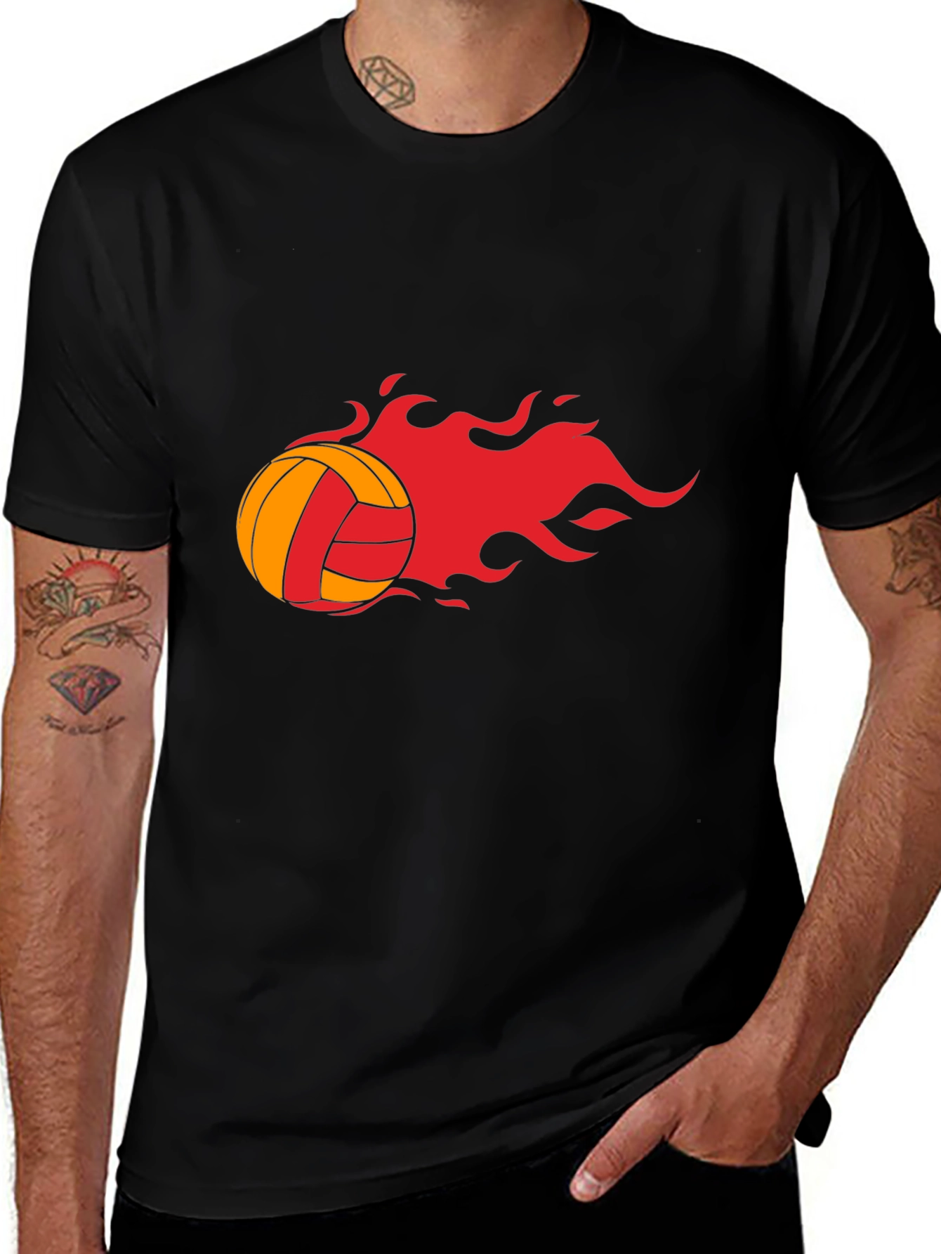 Fiery Volleyball Graphic Tee - Black
