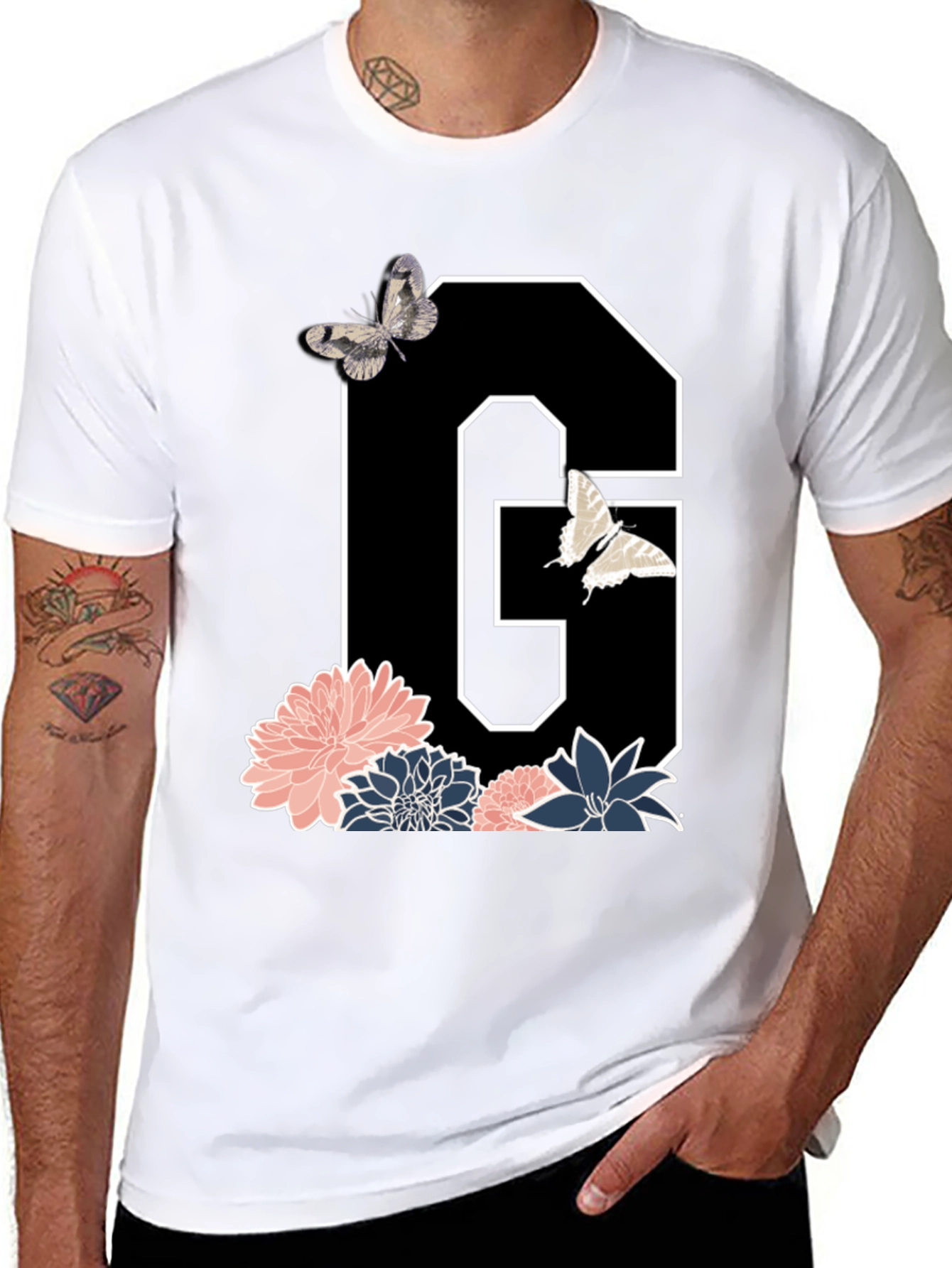 Floral Letter G Butterfly T-Shirt