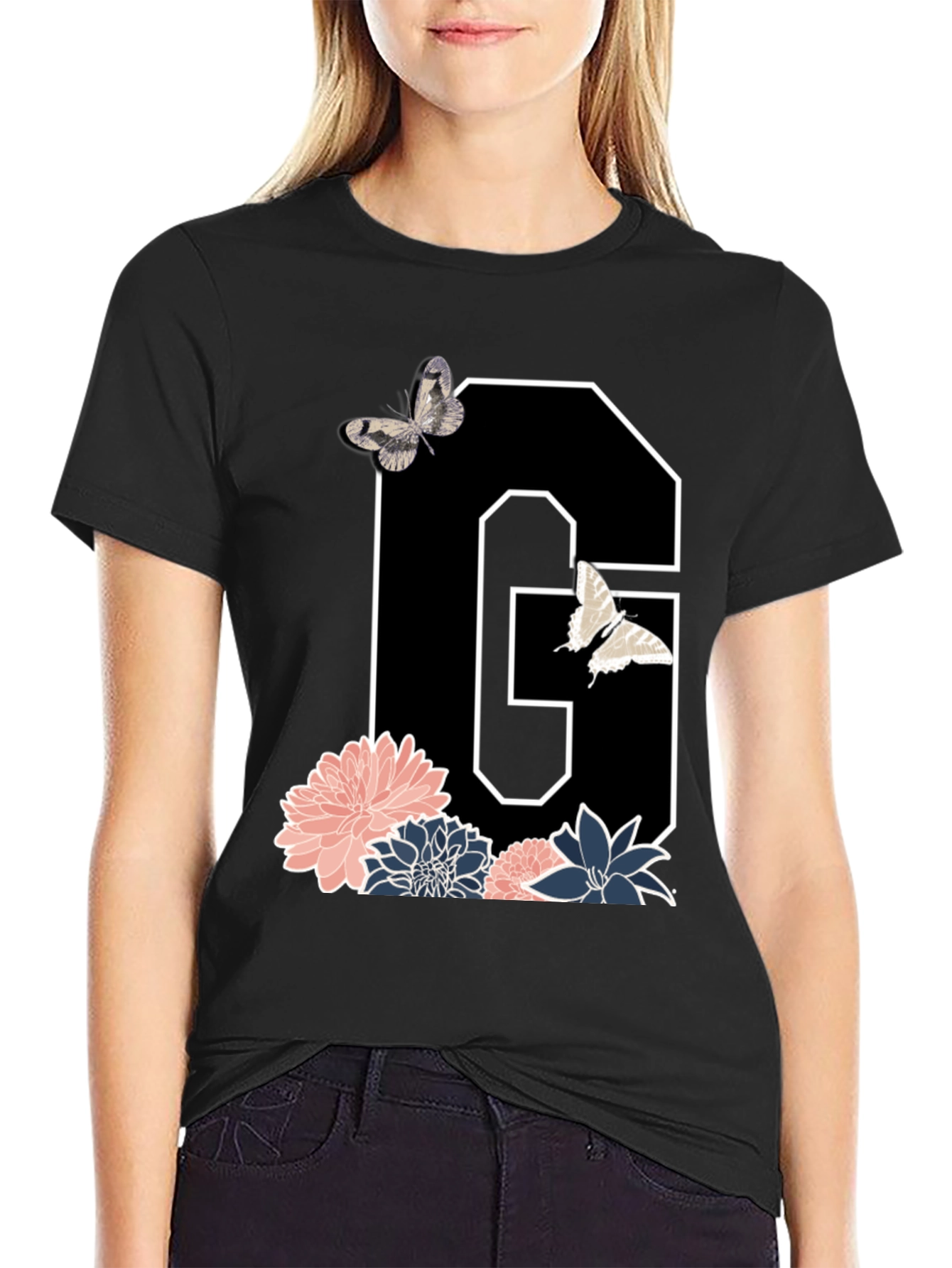 Floral Letter G Butterfly T-Shirt
