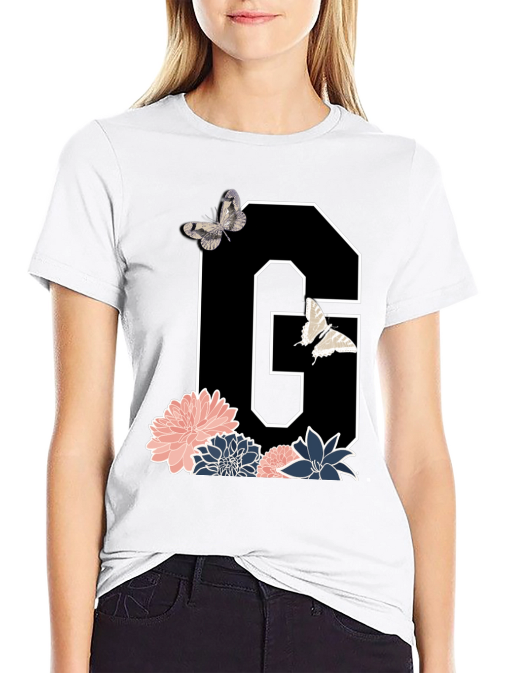 Floral Letter G Butterfly T-Shirt