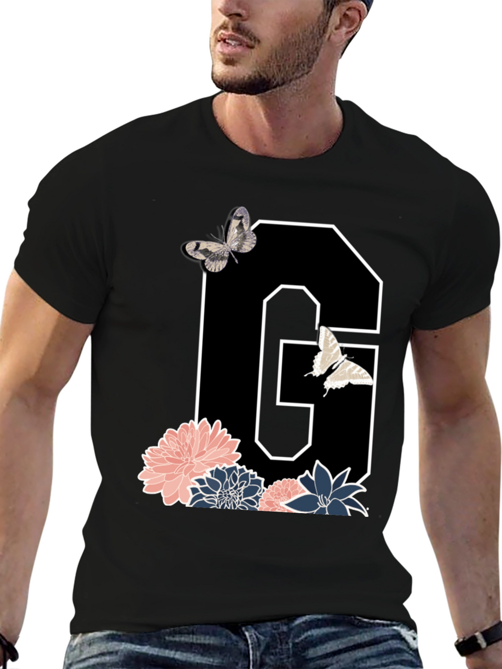 Floral Letter G Butterfly T-Shirt