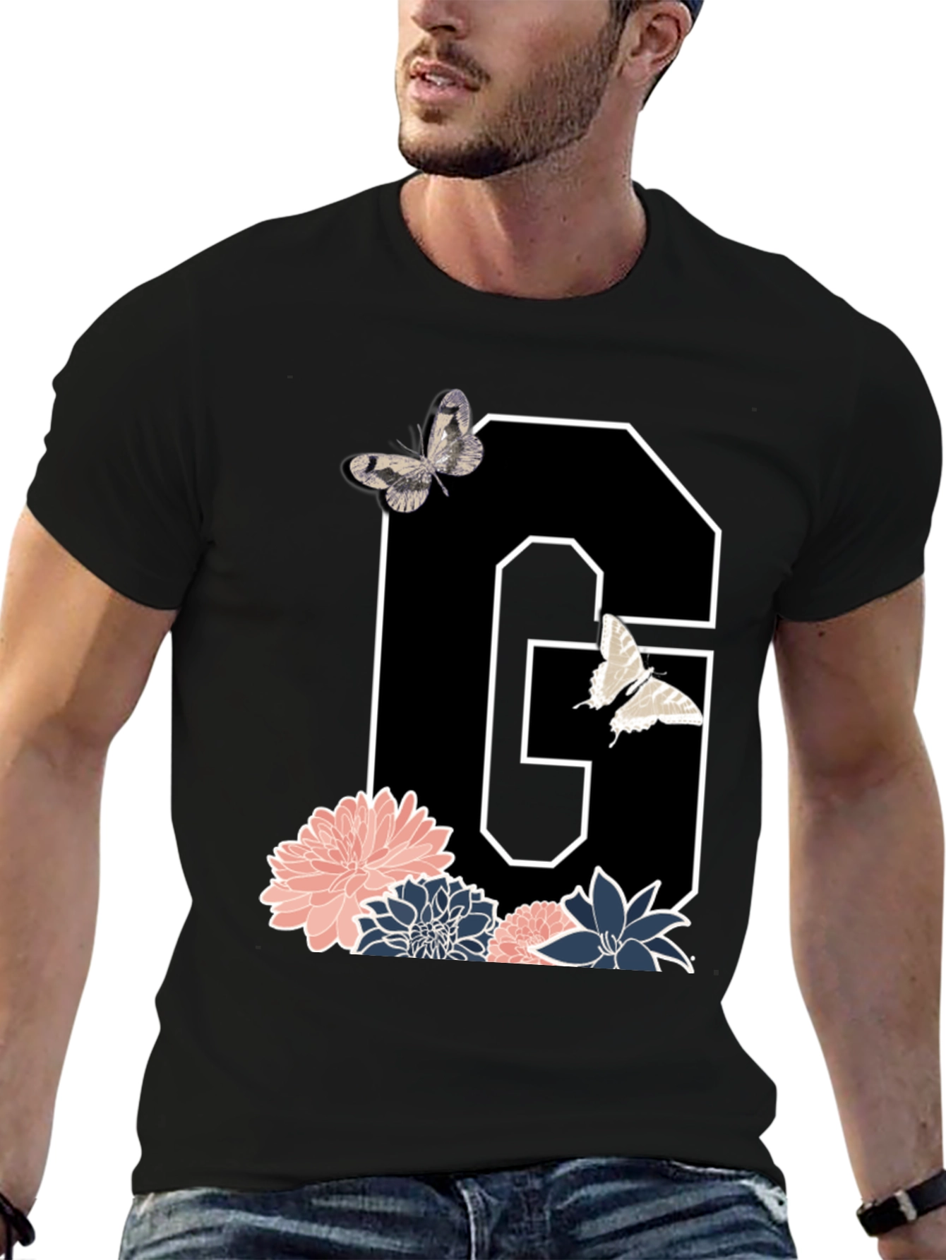Floral Letter G Butterfly T-Shirt