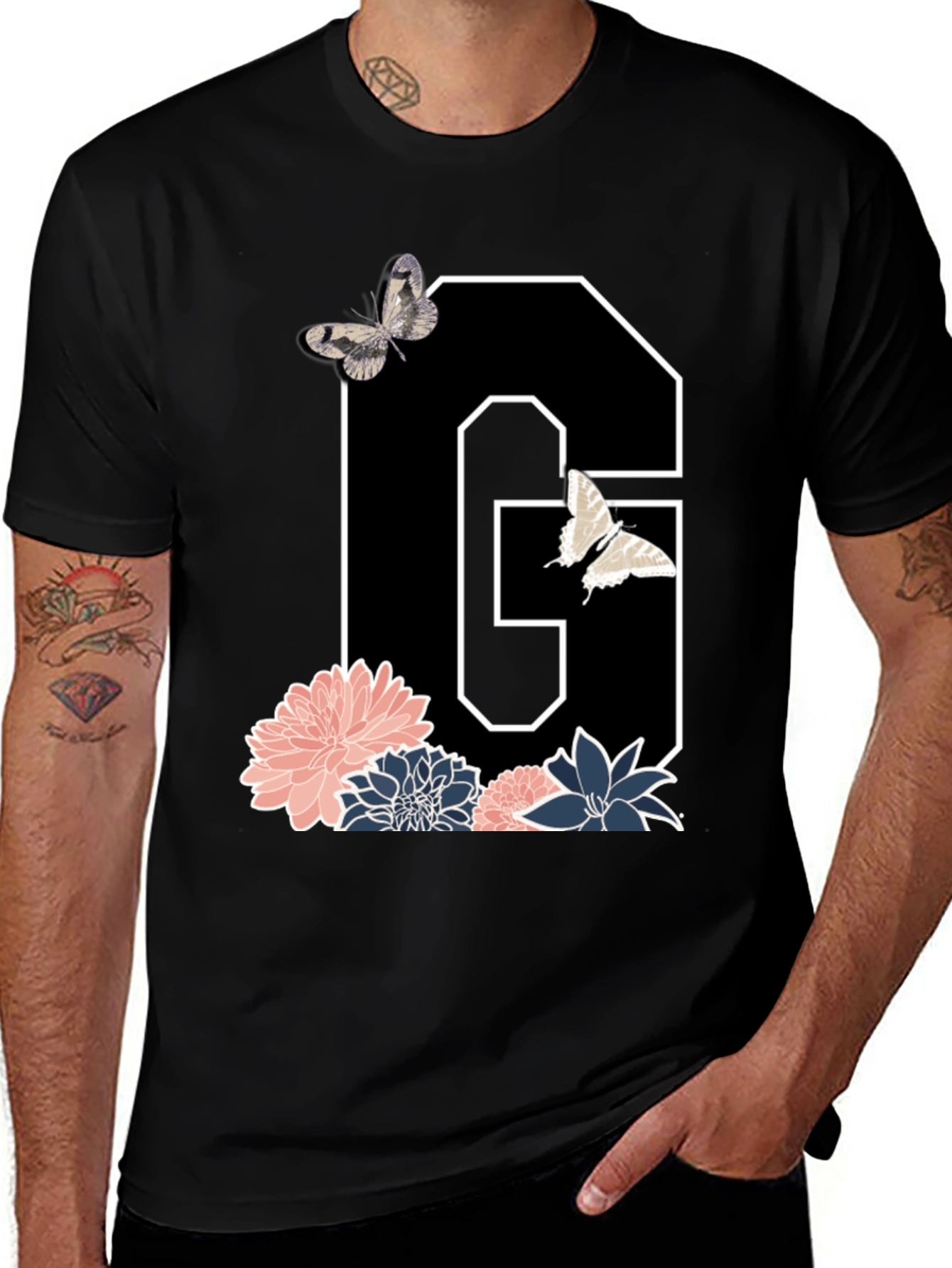 Floral Letter G Butterfly T-Shirt