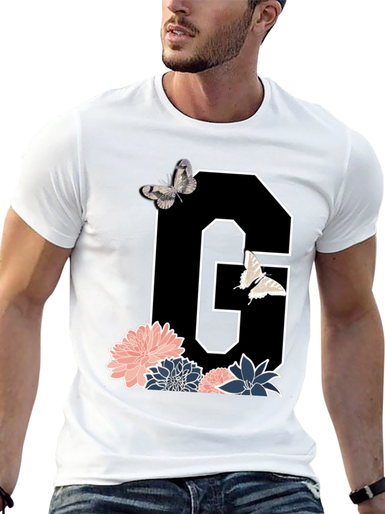 Floral Letter G Butterfly T-Shirt