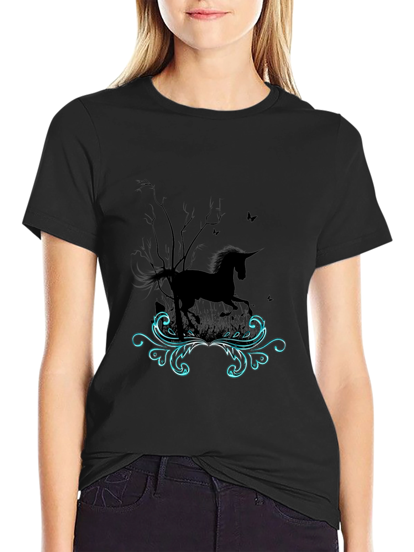 Unicorn Graphic Print Tee - Mens Black T-Shirt