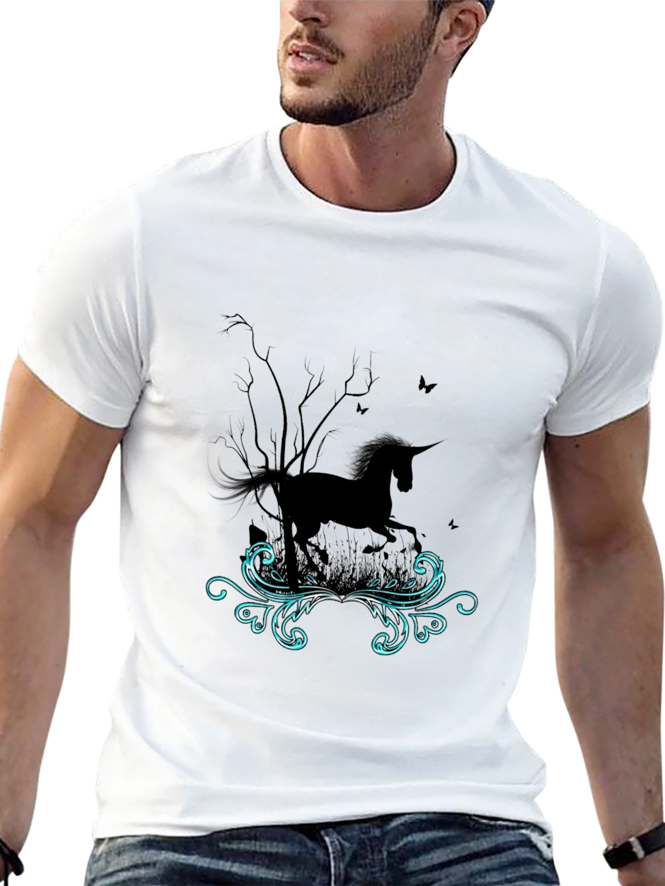 Unicorn Graphic Print Tee - Mens Black T-Shirt