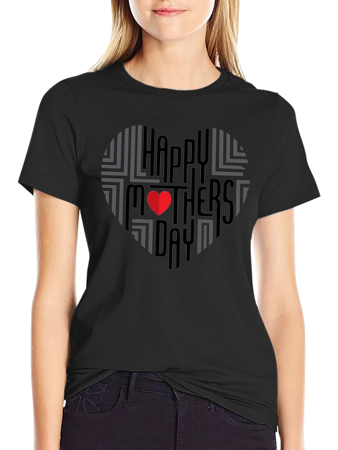 Happy Mothers Day Heart T-Shirt - Black