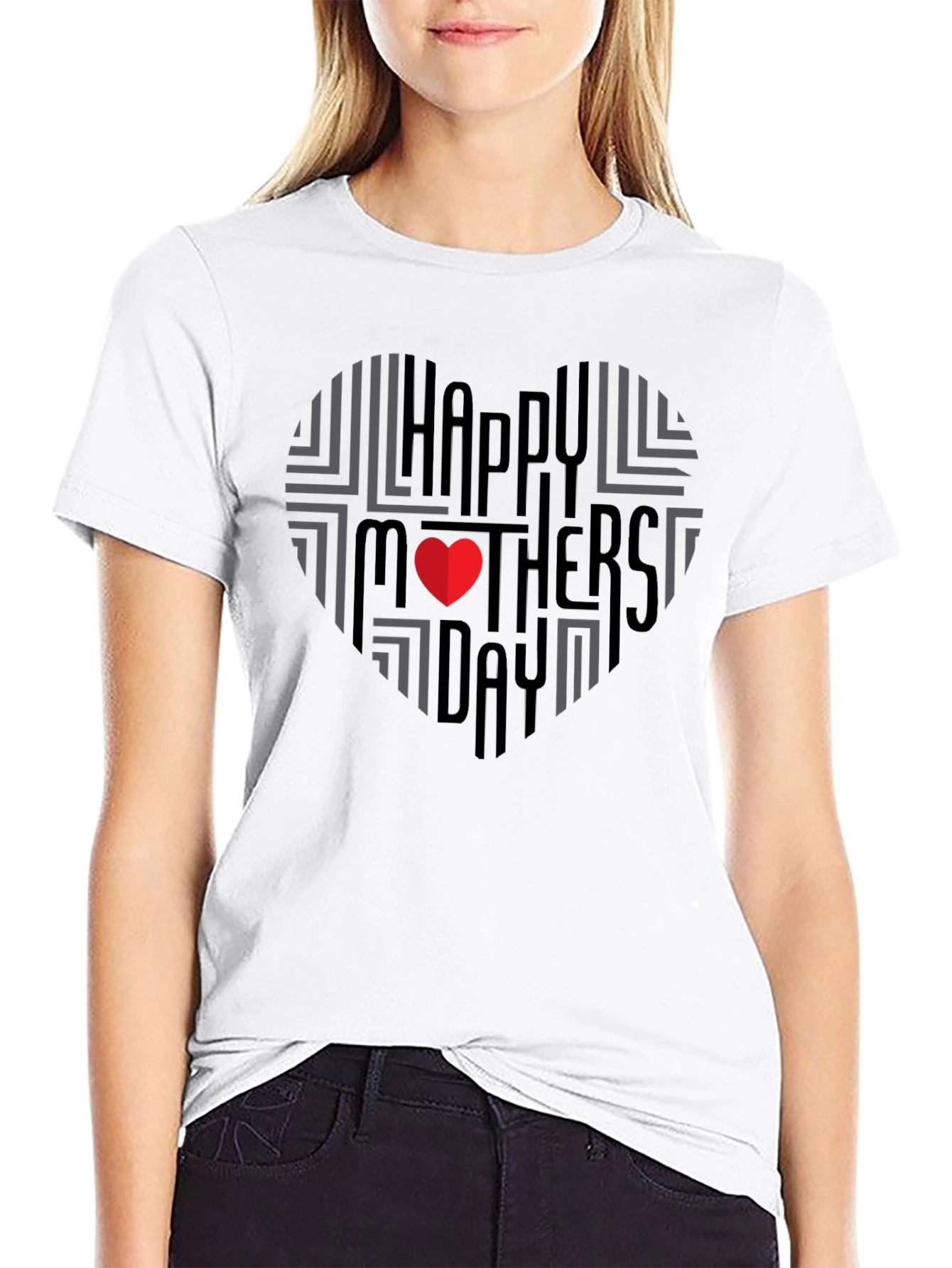 Happy Mothers Day Heart T-Shirt - Black