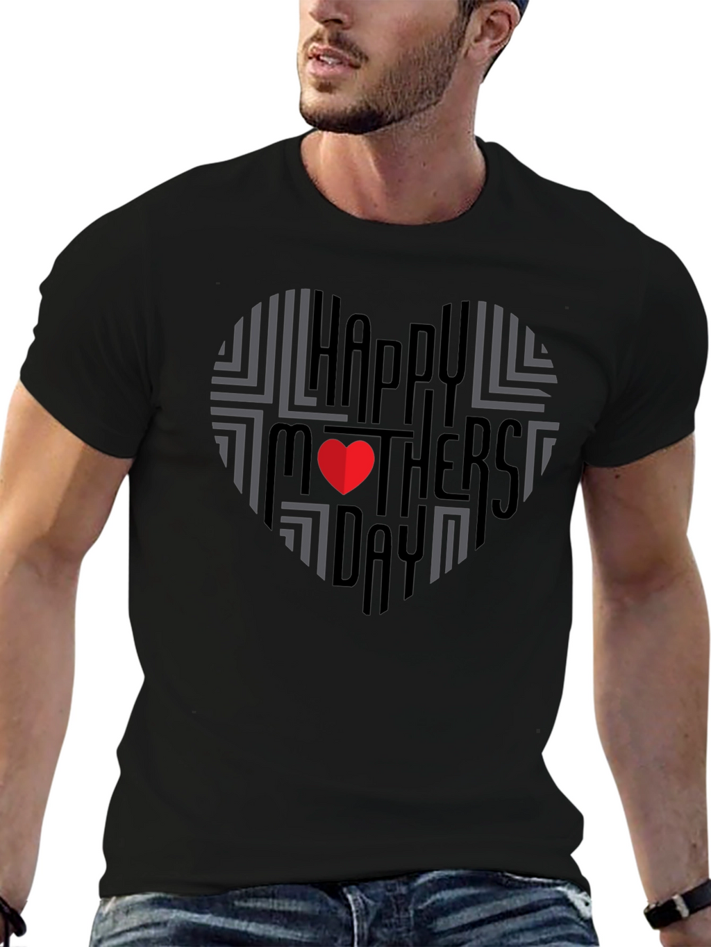 Happy Mothers Day Heart T-Shirt - Black