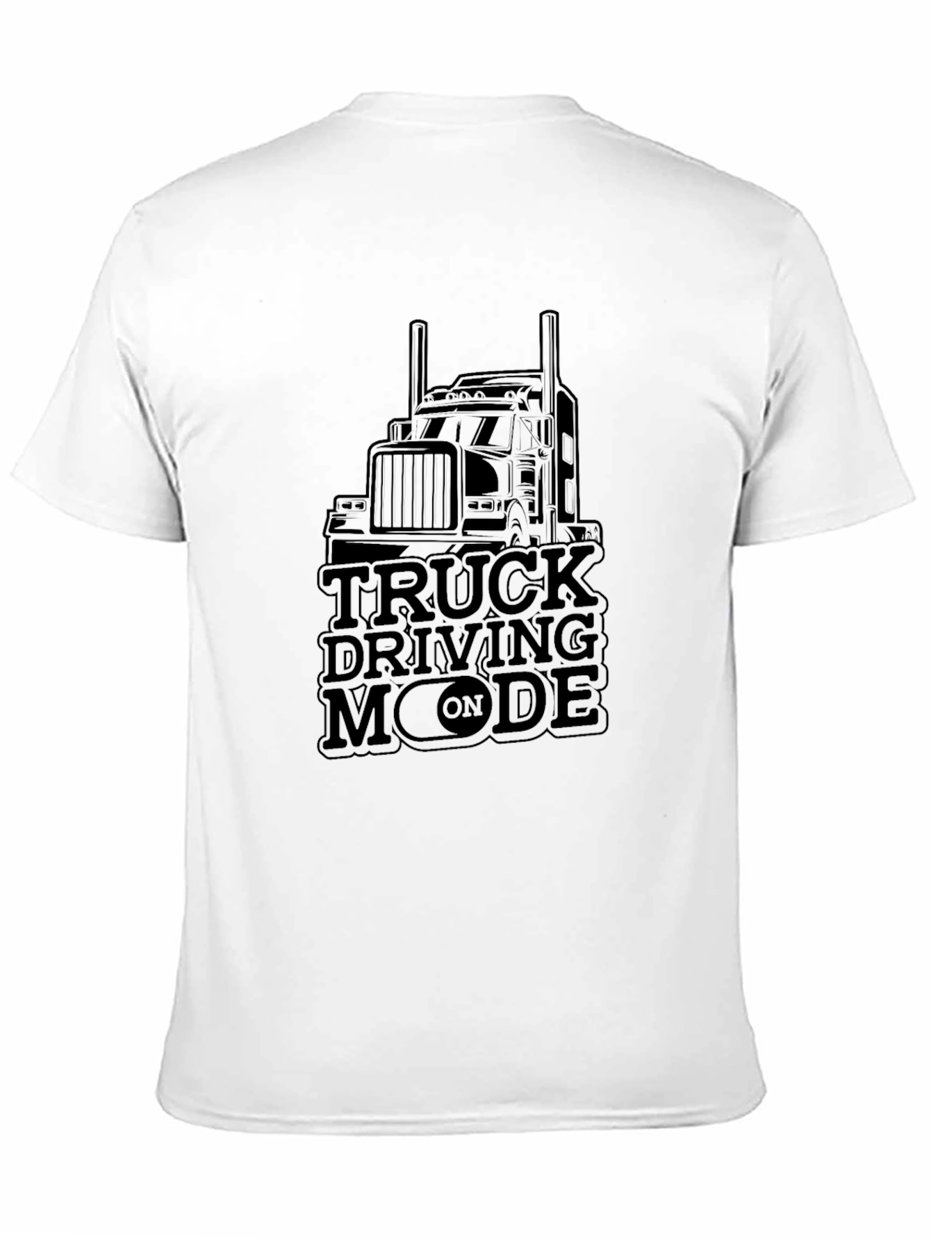 Truck Driving Mode On T-Shirt - Black Crew Neck Tee